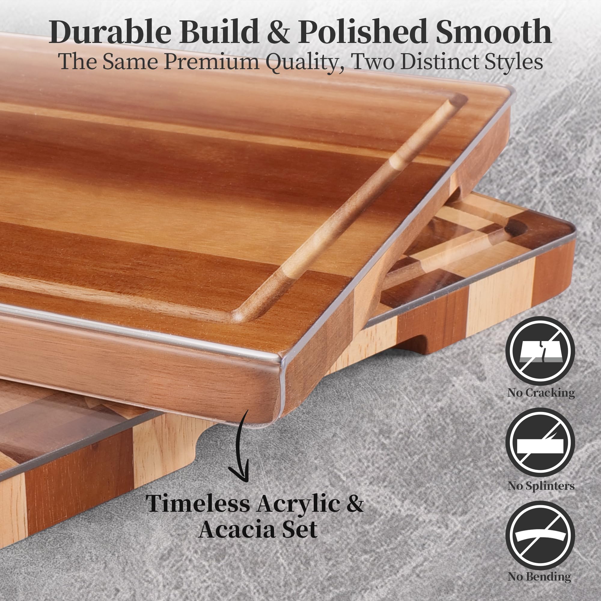 WILLKOMMEN Set de Plancha de Corte de Madera, 2PCS de Acacia Plancha de Corte de Madera de Acacia Para La Cocina Y AcríLico Plato de Verduras, de Madera Duradera Cortar Sin Esfuerzo