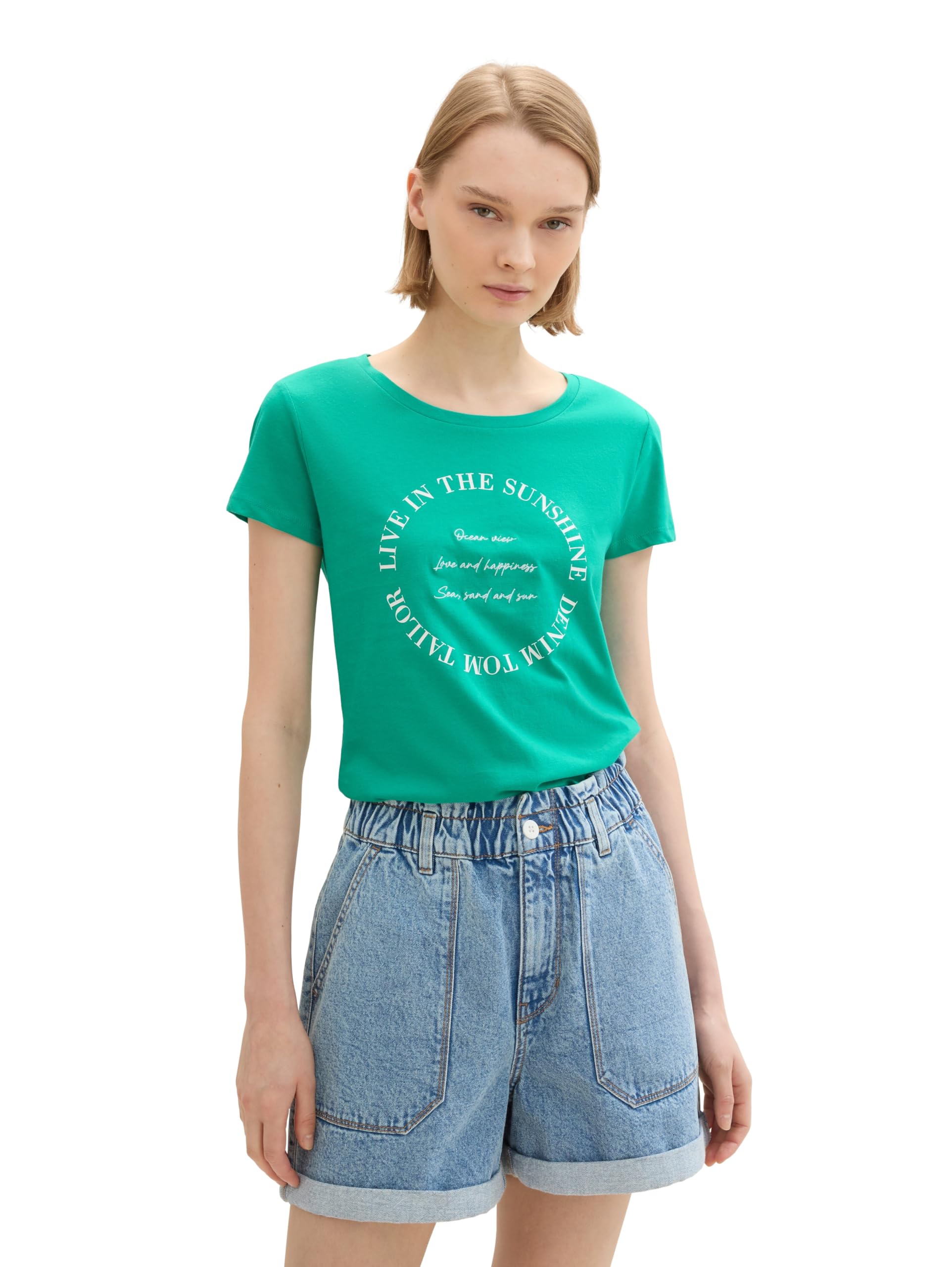TOM TAILOR Denim Women's Basic T-Shirt with Print, 35363 - Bright Green, M