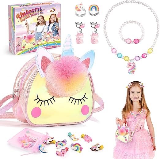 Unicorn Gifts for Girls, Unicorn Toys Gifts for 3 4 5 6 7 8 Year Old Girls,Jewellery Sets for Girls, Birthday Presents Unicorn Bag Easter Basket Stuffers