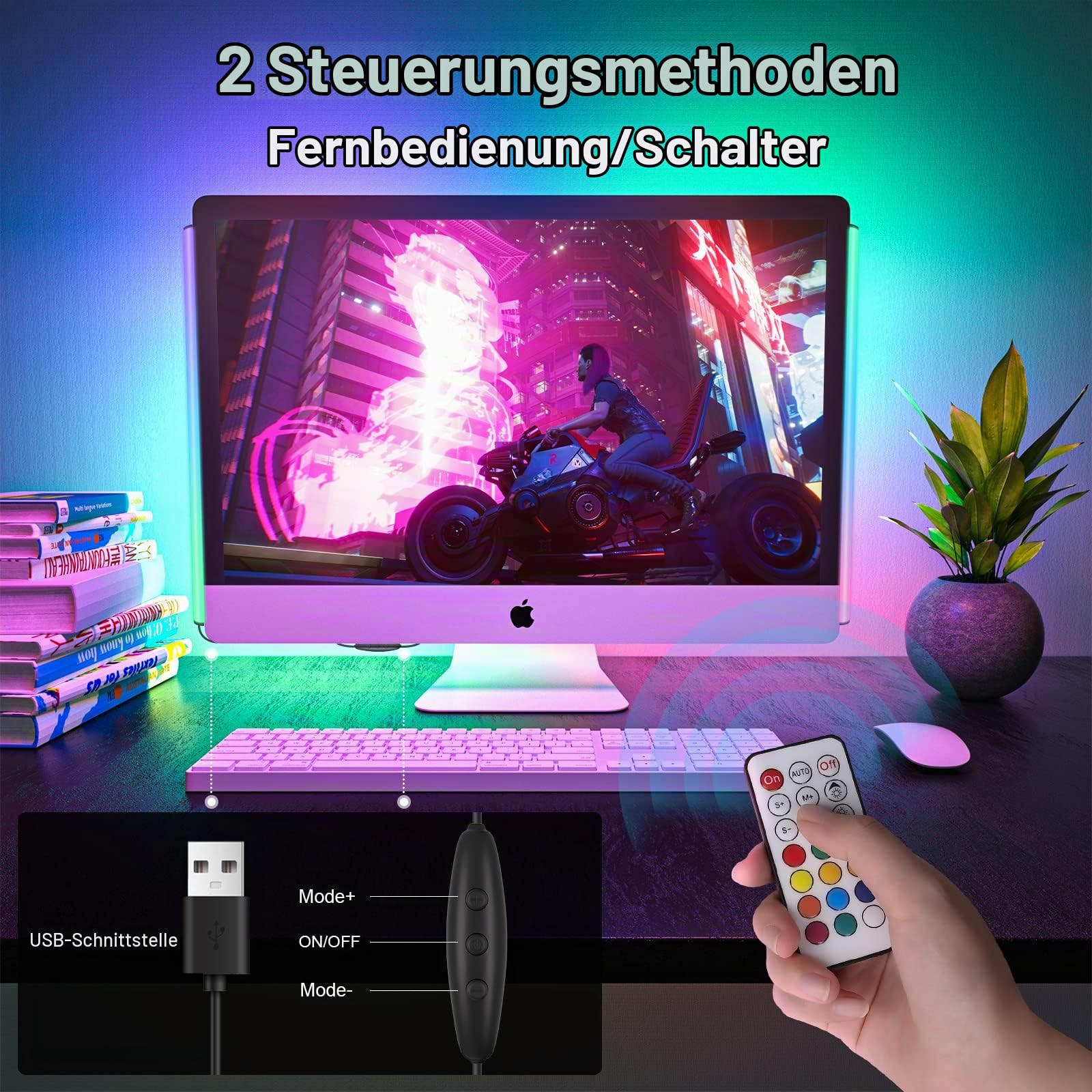 WILLED 2-In-1 Gaming Beleuchtung, 5V USB RGB Under Monitor Lampe, Dreamcolor Screenbar für PC Setup mit 12 Dynamische, Ambient Deko mit Fernbedienung, Beleuchtung für TV Hintergrundbeleuchtung