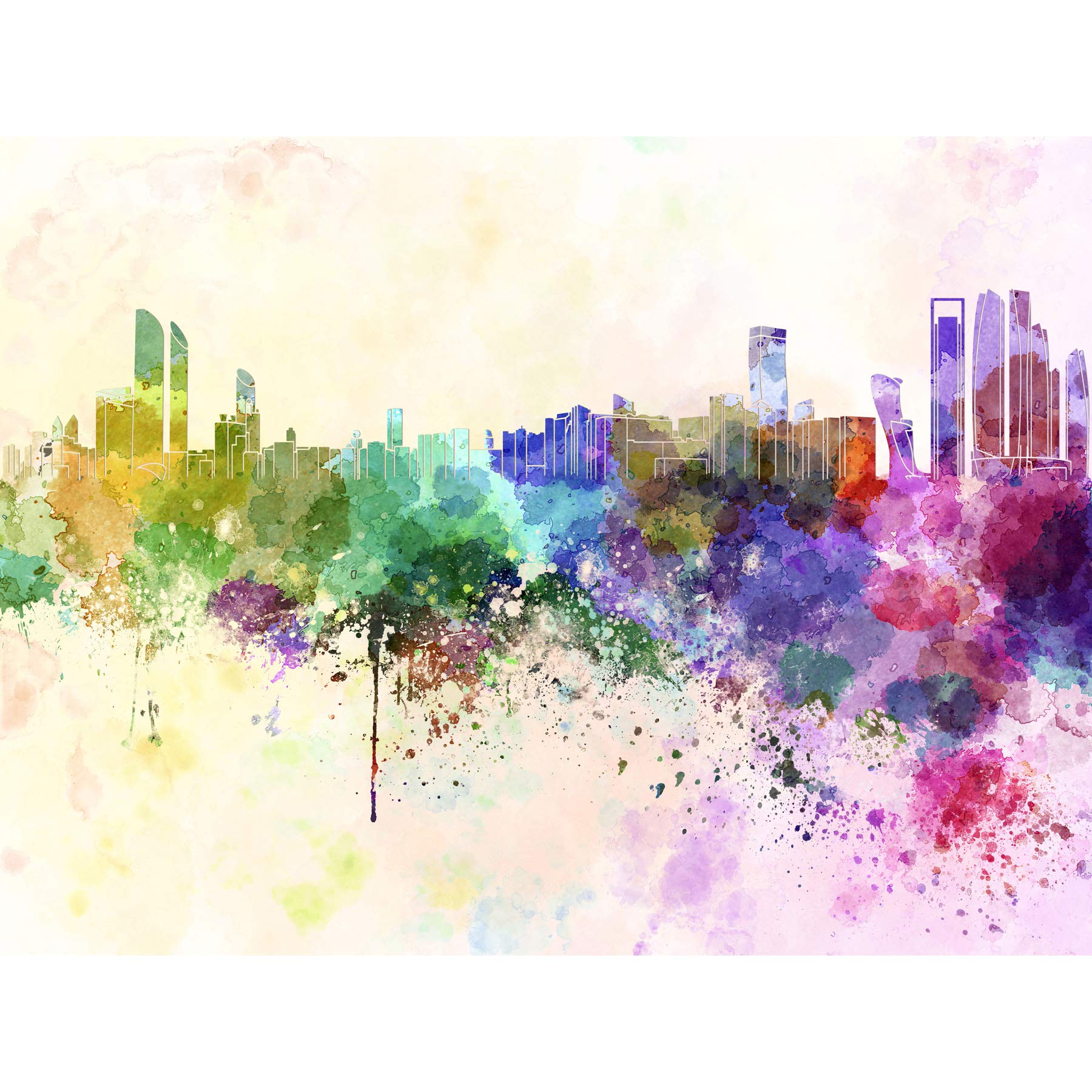 Wee Blue CooMp Painting Abstract Cityscape Abu Dhabi Uae Paint Splash Skyline Large Art Print Poster Wall Decor 18x24 inch