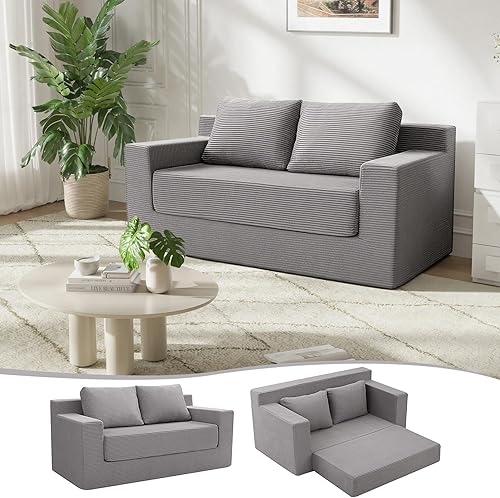 MeMoreCool Sofá cama, sofá cama pequeño futón con almohadas, sofá biplaza convertible sin hueso, sofá plegable de espuma para el suelo para