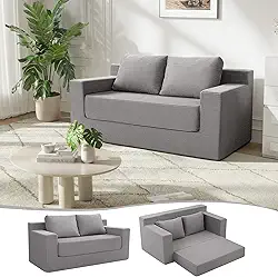 MeMoreCool Sofá-cama, sofá-cama pequeno futon com travesseiros, sofá desossado conversível, sofá de espuma de chão dobrável para quarto, lounge confortável dobrável comprimido em uma caixa sem