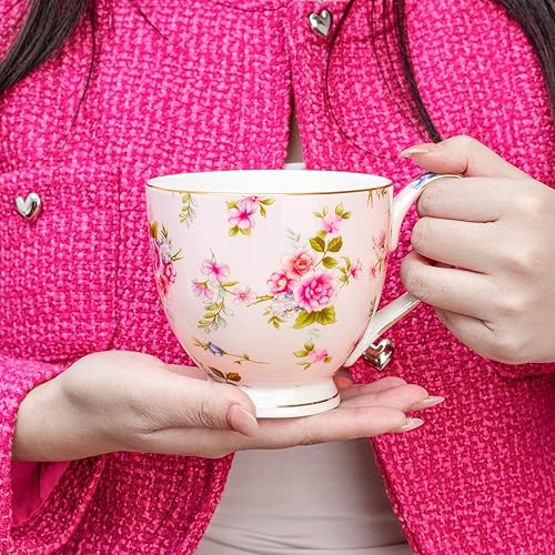 Miniatura 7 de YUESITE Tazas de café de porcelana de hueso de 16 oz para mujeres, tazas de café, tazas de té, tazas de café novedosas, regalo para mujeres, mamá y