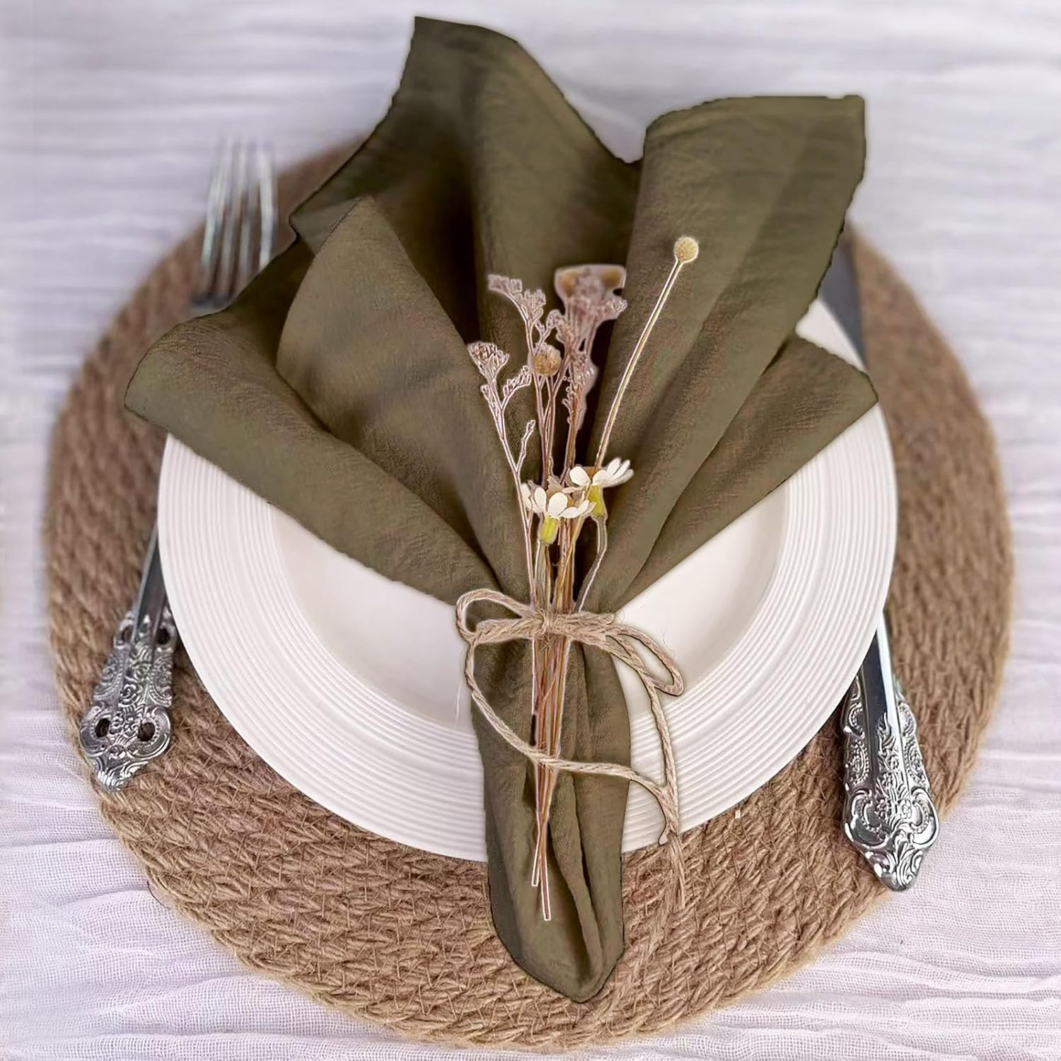 Servilletas de Tela 43x43 cm Algodón Oliva Pack 6