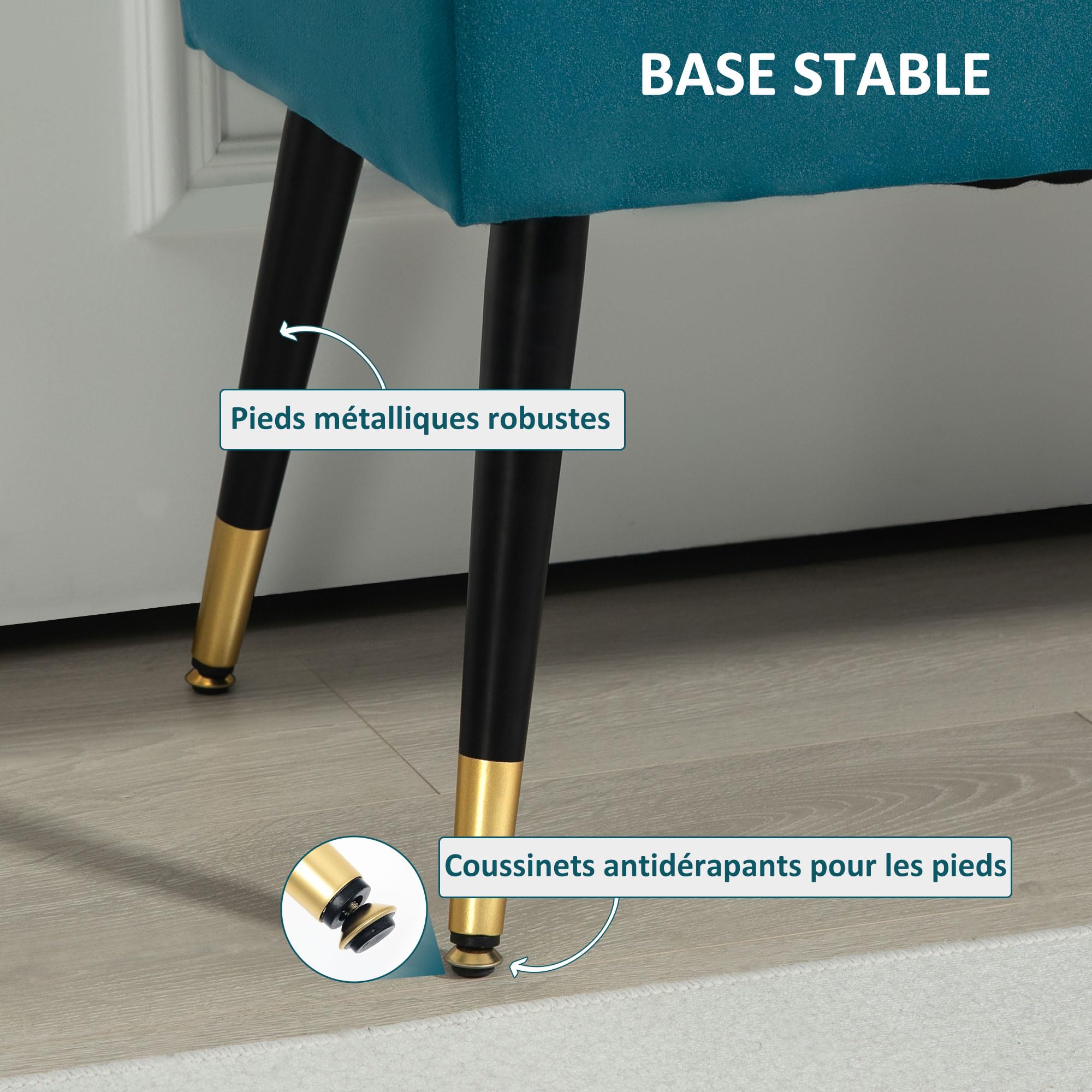 HOMCOM Banc Bout de lit Banquette rembourrée en Velours Banc d'entrée avec Pieds en métal, pour Chambre Salle à Manger Salon Couloir, 109,5 x 39,5 x 45,5 cm, Vert