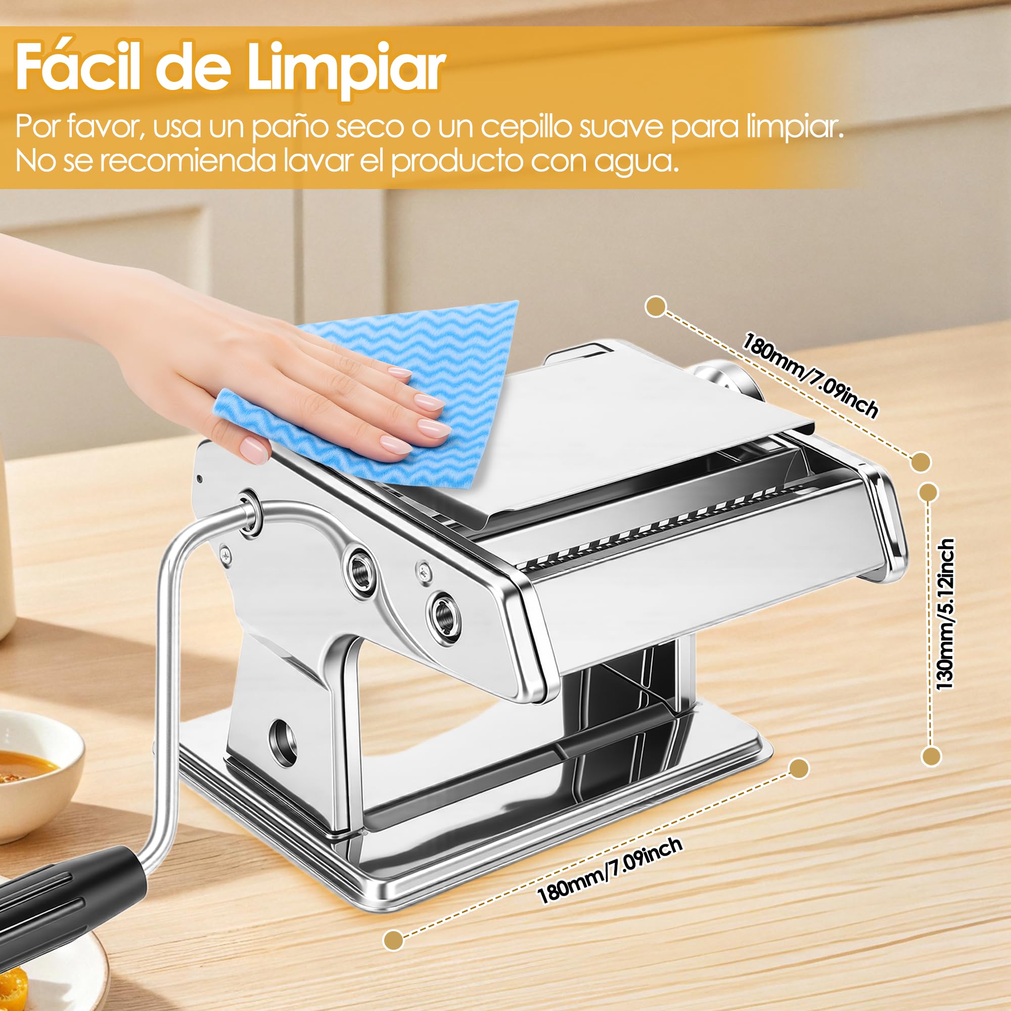 Máquina para Hacer Pasta Manual, Máquina para Hacer Pasta Profesional de Acero Inoxidable con 9 Ajustes de Espesor Ajustables y 2 Cortadores, para Espaguetis, Fettuccini, Lasaña