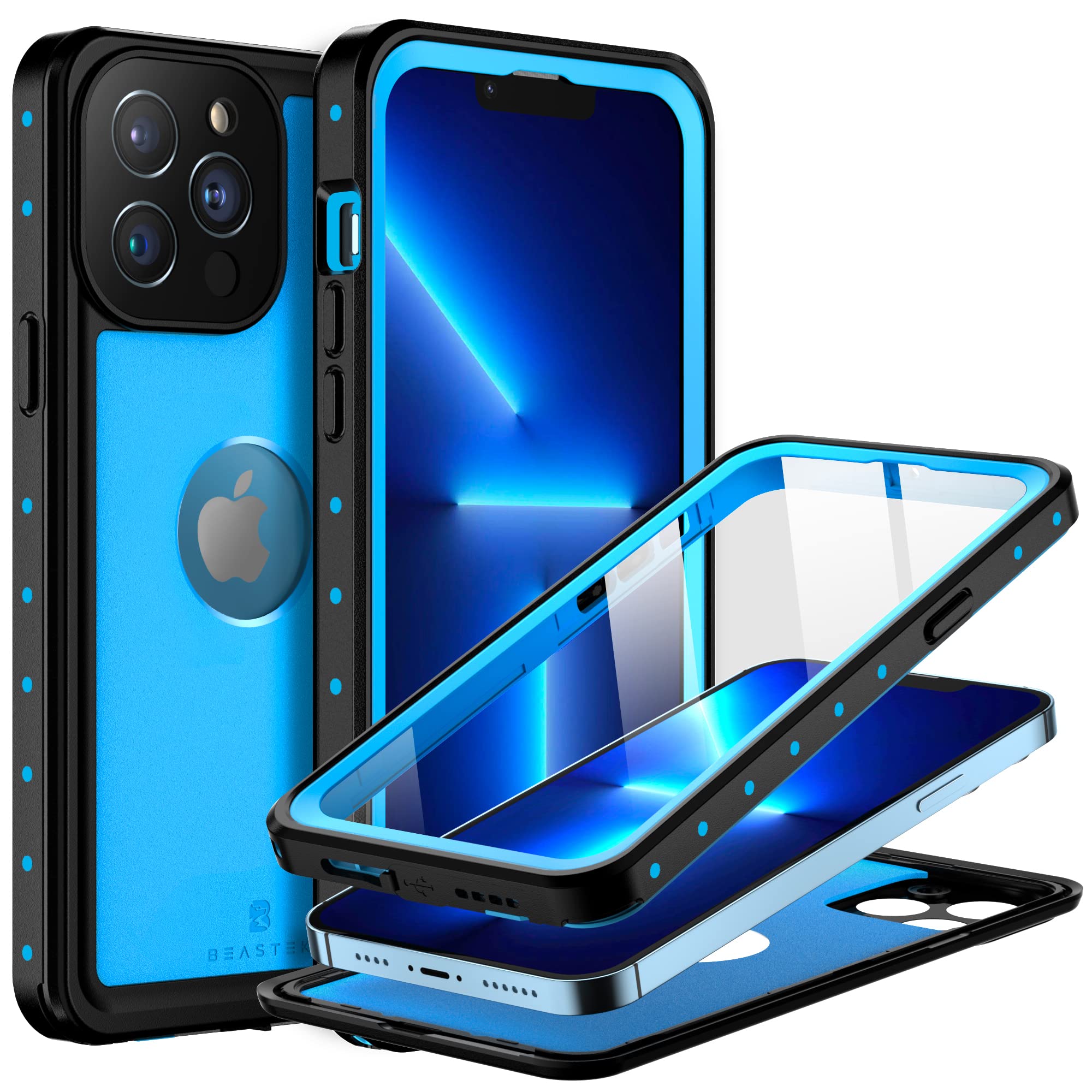 BEASTEK Waterproof Case for Apple iPhone 13 Pro Max, NRE Series, Shockproof Dustproof Underwater IP68 Certified, with Built-in Screen Protector Cover, 6.7 inch (Blue)