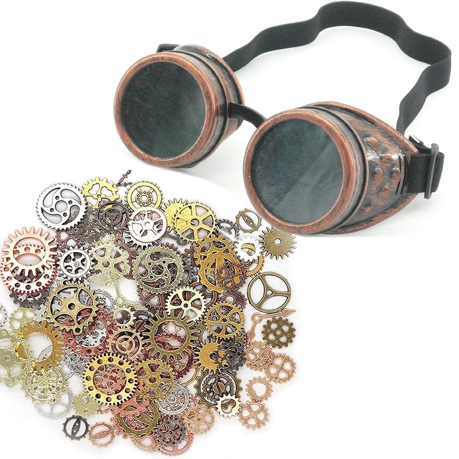 2 PCS steampunk accessories, Steampunk Goggles Vintage Glasses, 50 Grams Steampunk Gears, Retro Metal Pendant Gear Adjustable Steampunk Goggles for Vintage Dress Up, DIY Crafts Jewelry Making