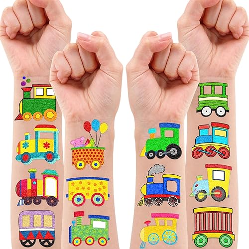 Miniatura 2 de Tatuajes temporales de tren suministros de fiesta de cumpleaños temáticos decoraciones de recuerdos de decoración bonitas calcomanías de tatuaje 8