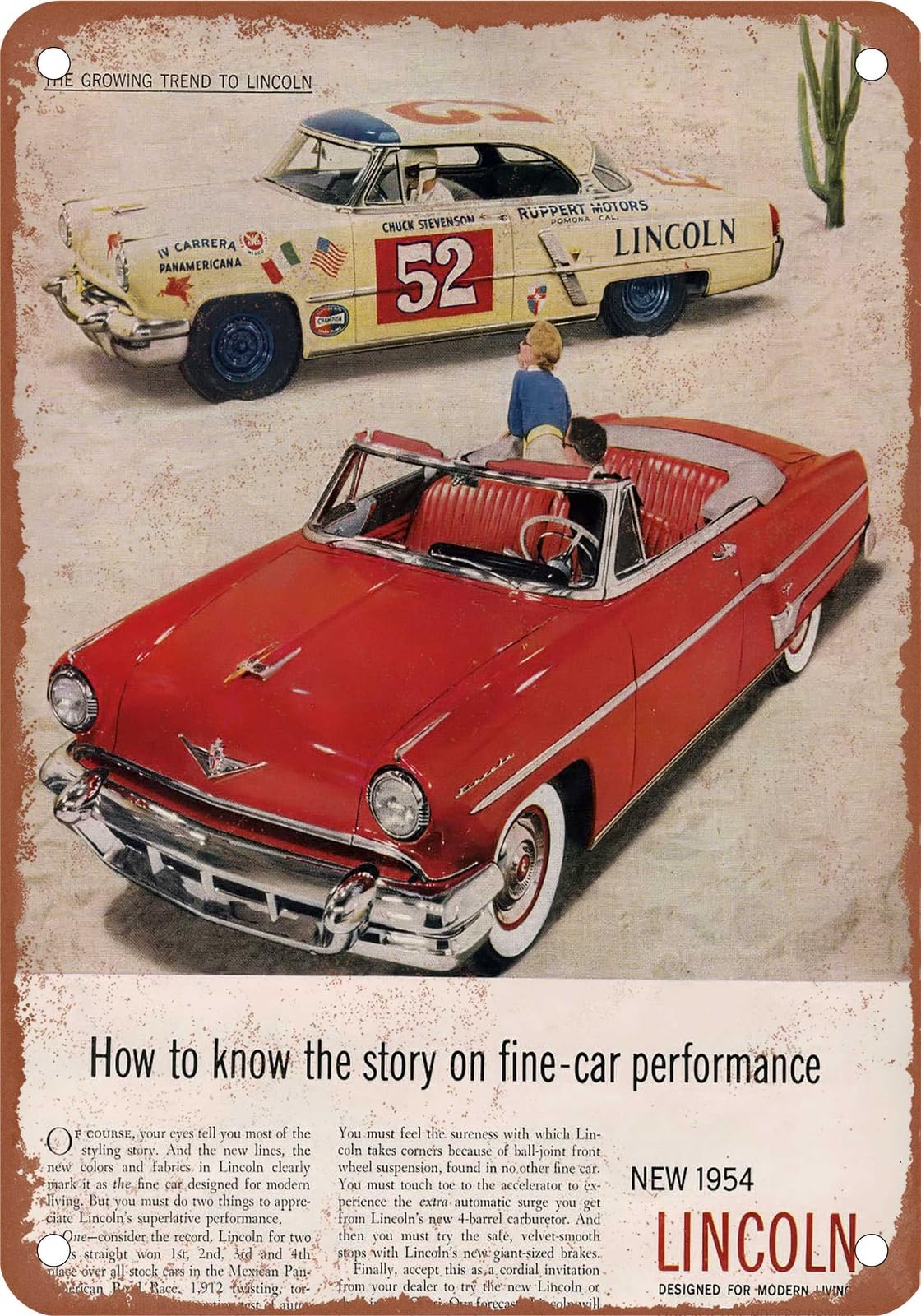 METAL SIGN - 1954 Lincoln Vintage Ad 03 - Old Retro Rusty Look home decor
