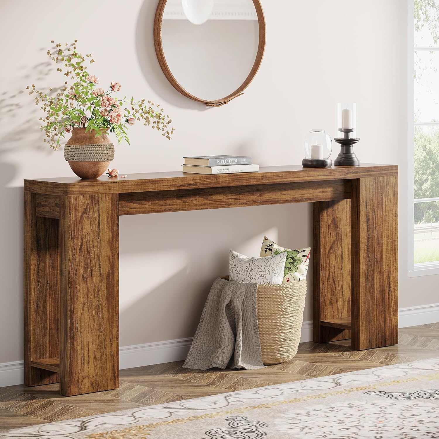 Tribesigns Konsolentisch, 160 x 29.5 x 85 cm, Beistelltisch, Flurtisch, Sofatisch für Kleinen Raum, Sofatisch aus Holz im Landhausstil für Eingang, Flur, Wohnzimmer, Dunkelbraun