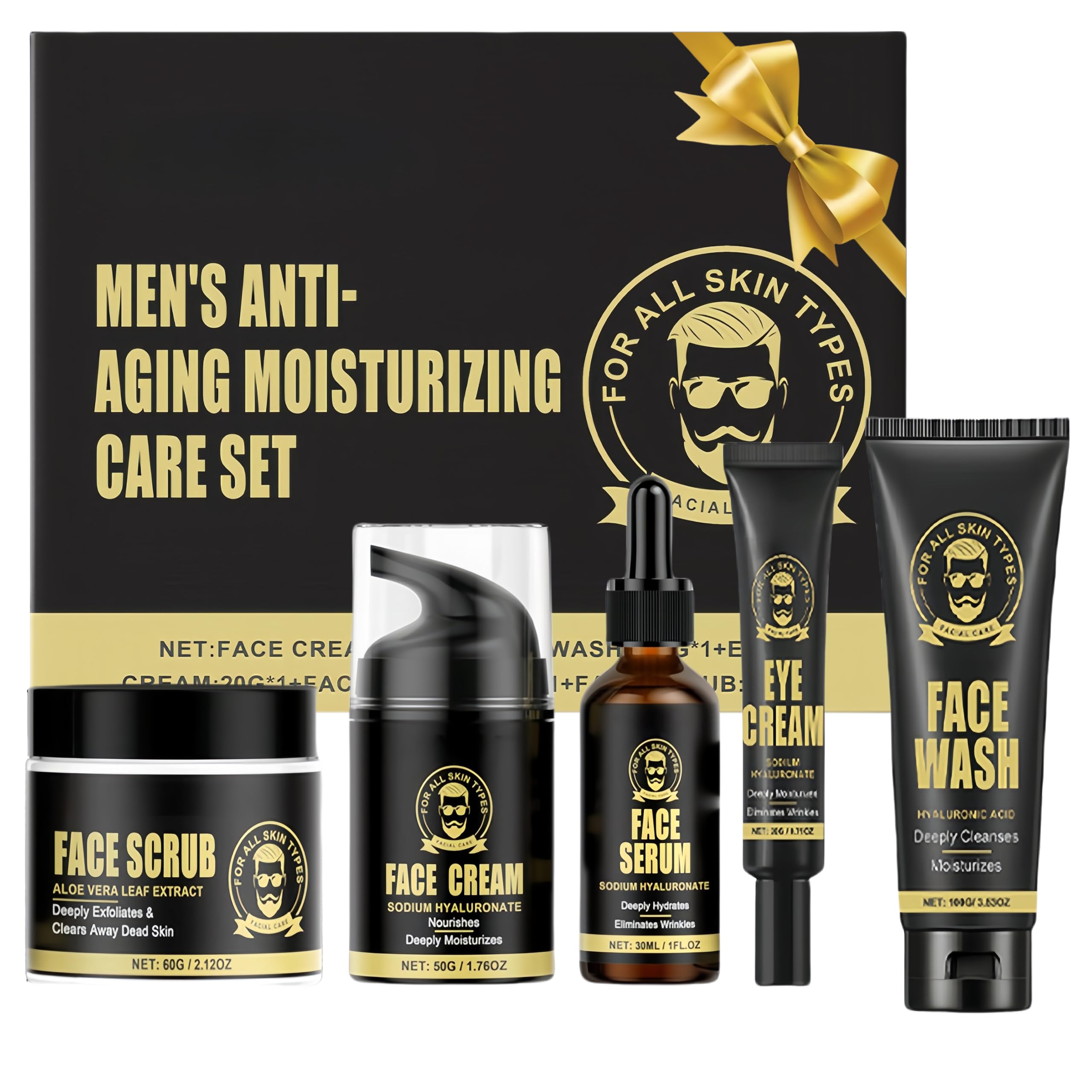 Men's Anti-Aging Care Set, Mens Skincare Set, Day/Night Moisturizer, Eye Cream & Anti-Wrinkle Serum