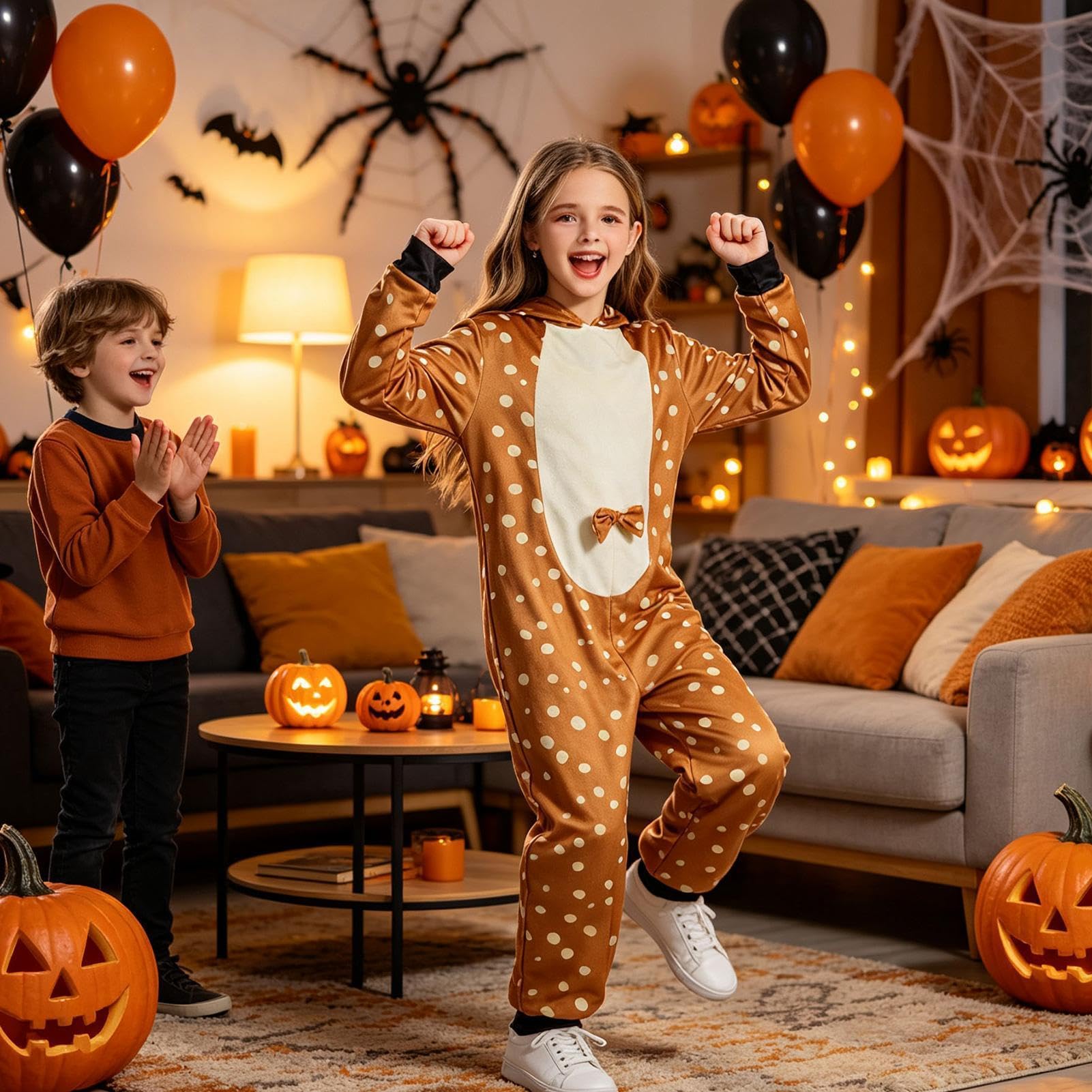Costume da cervo per bambini, con cappuccio, per Natale, gioco di ruolo
