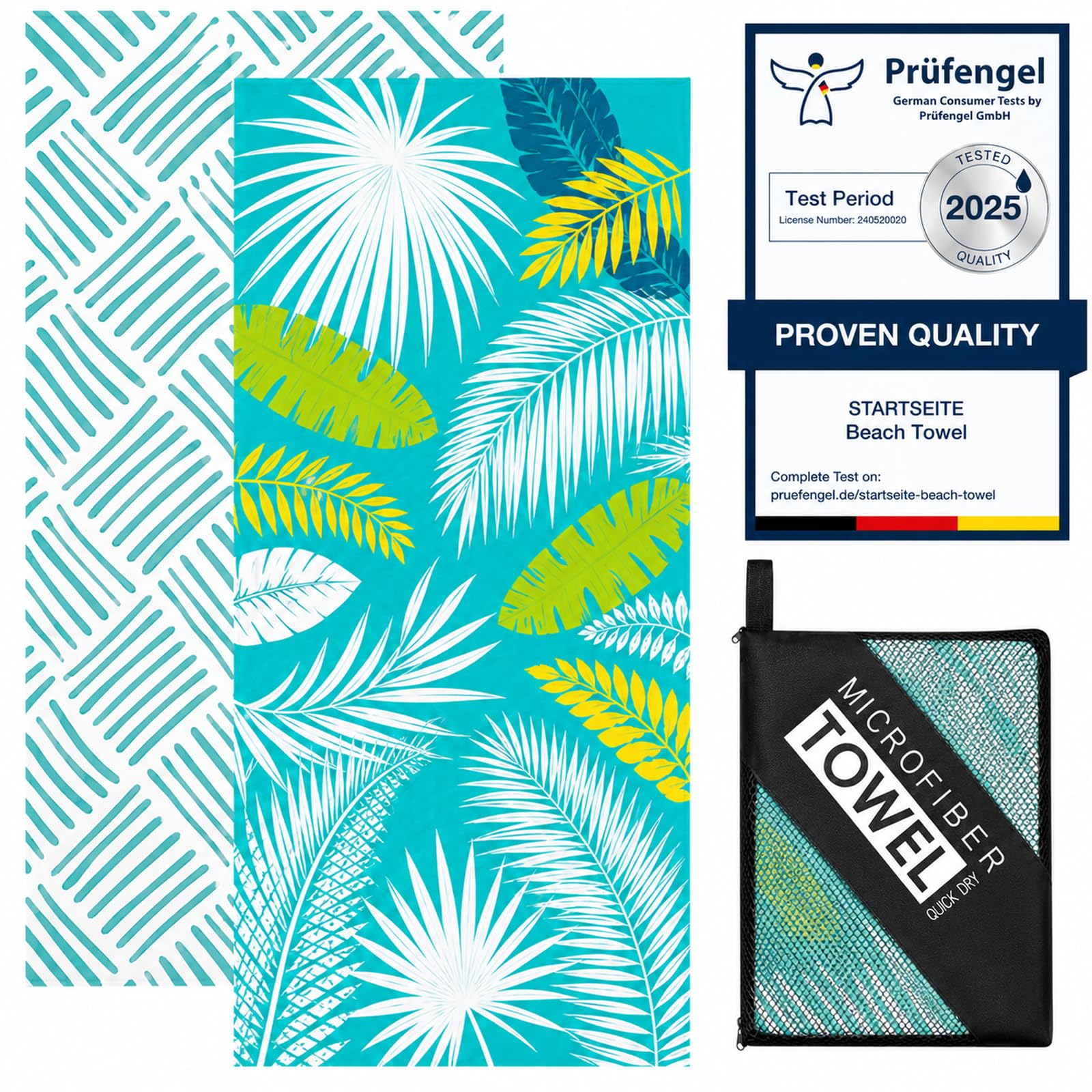 180x100cm Microfibre Towel - Large Size Quick Drying Microfibre Beach Towels for adults, Sand-Free, Absorbentextra large Beach Towels for adults - Includes Storage Bag (Green Tropical Vibes)