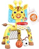 Move2Play&comma; Giraffe Basketball Hoop & Soccer Goal Activity Center &vert; 30&plus; Sounds & Songs &plus; 5 Lights &vert; 1 2 3 Year Old Birthday Gift for Boys and Girls &vert; Toy for Baby & Toddlers &lpar;Yellow&rpar;