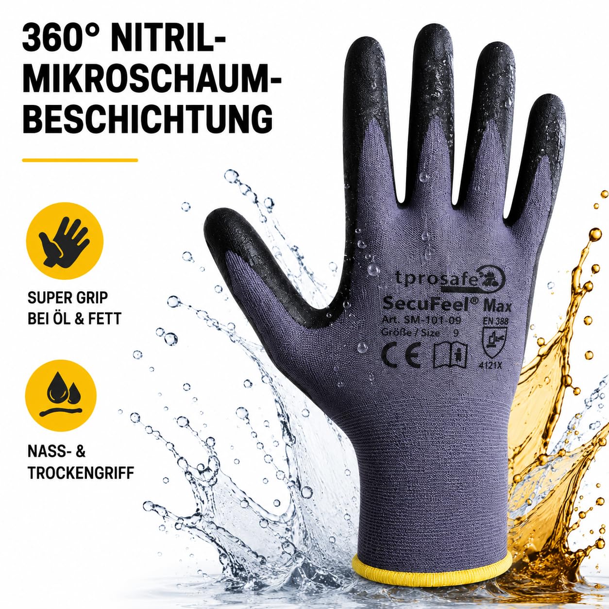 SecuFeel Max 12 Paar Arbeitshandschuhe Gr. 11 | Montagehandschuhe aus Nylon | Nitril-Mikroschaum-Beschichtung | Touchscreen-Funktion | Atmungsaktiv & robust | Ideal für KFZ, Logistik sowie Handwerk