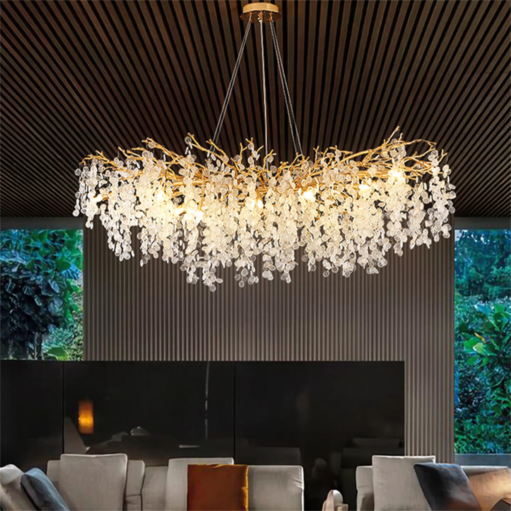 KXEcoLife Modern Crystal Chandeliers Money Tree Branch Chandelier Pendant Lighting High Ceiling Light Fixtures for Dining Room,Bedroom,Living Room,Rectangular L100cm