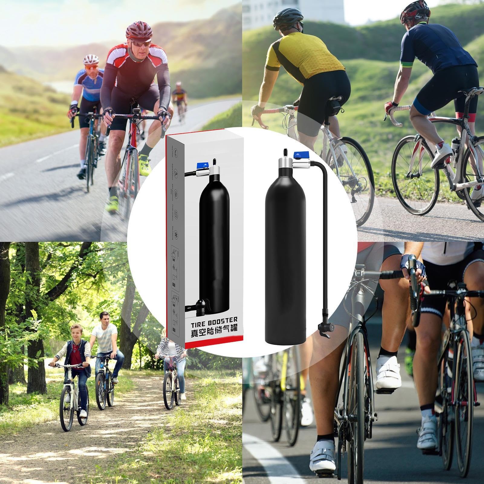 Rowerowa butla powietrza do opon bezdętkowych Zbiornik aluminiowy 13,8 bar | Pompka do opon rowerowych Na rower szosowy, górski, wyczynowy, sportowy, motocykl, skuter, turystykę, na