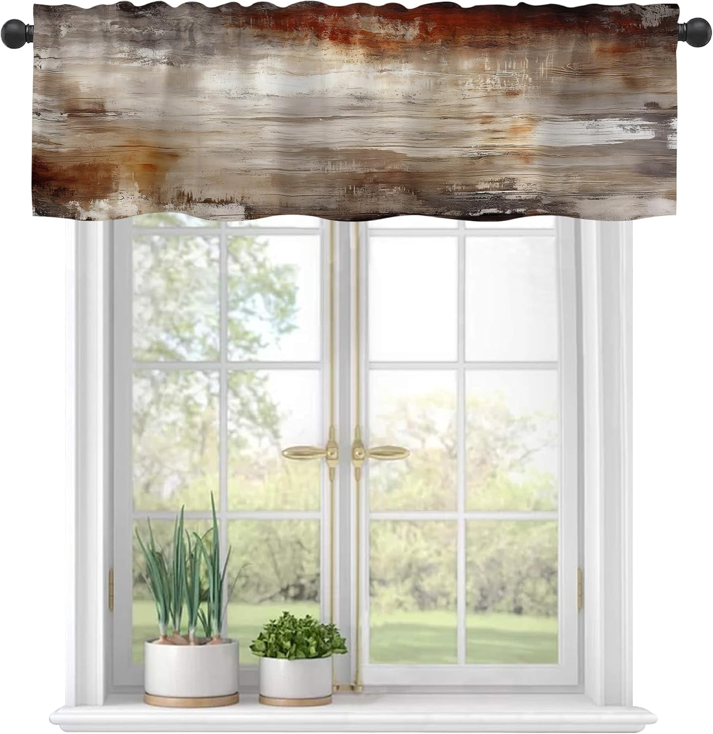 Eflxamz Valances for Windows,Abstract Wooden Planks Texture