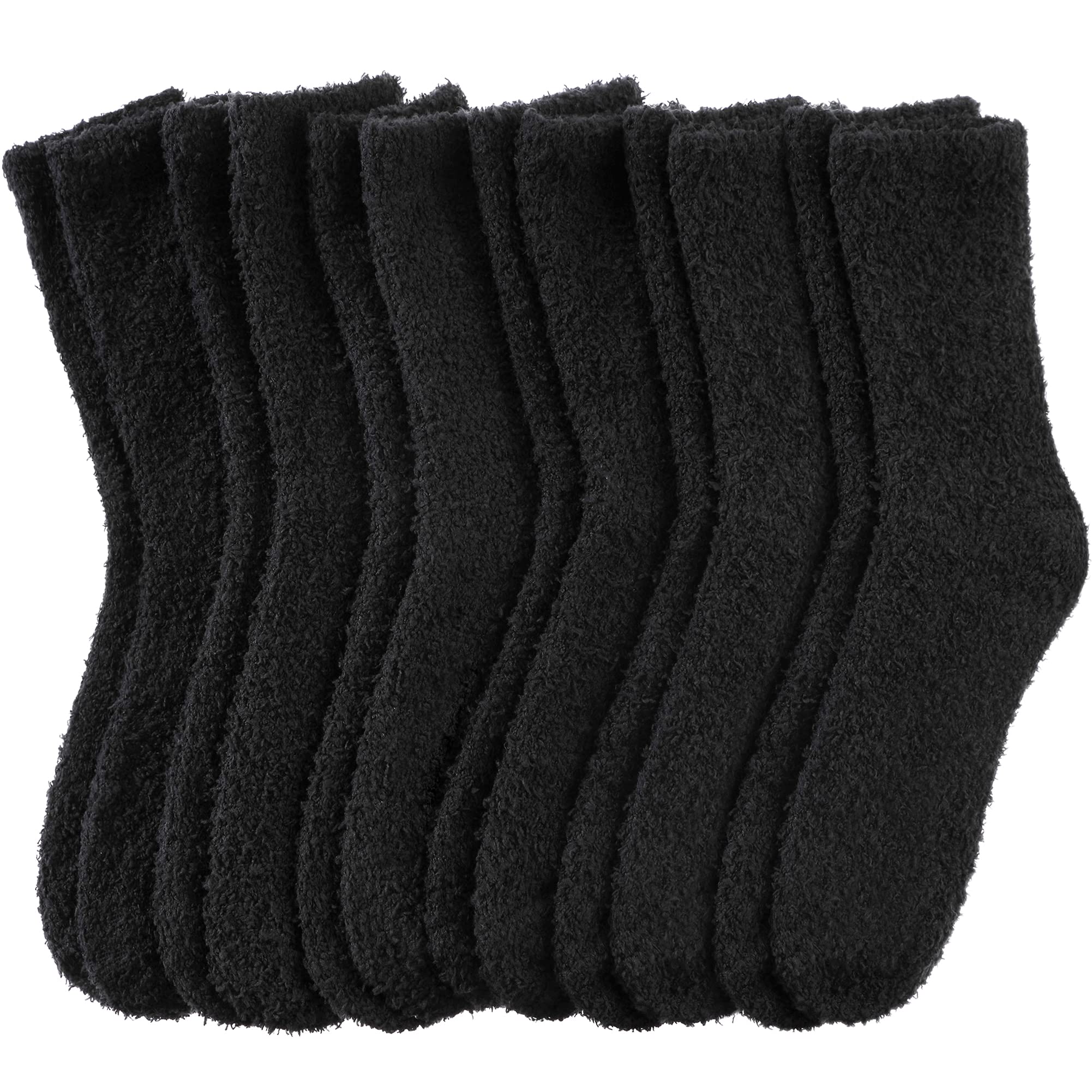 DYW Mens Fuzzy Slipper Socks Super Soft Cozy Fluffy Winter Warm Sleeping Socks, 6 Pairs Black, Large