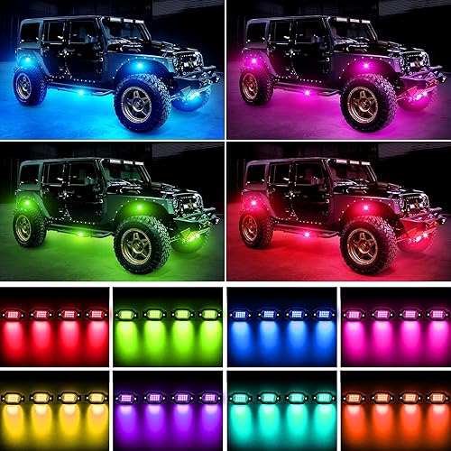 Miniatura 5 de Luces de roca para camiones, kit de luces para automóvil, luces de rueda para camionesJeepUTVATV,LED RGB + luces blancas, kit de luces impermeables