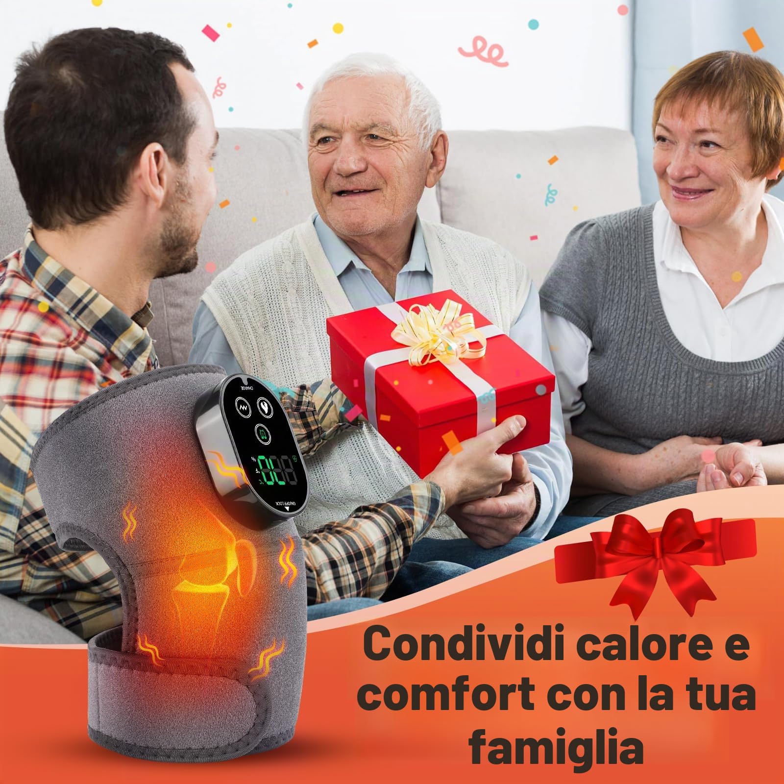 Fascia Riscaldante Per Ginocchio Senza Fili, Pad Riscaldante Per Spalla E Gomito Con Controllo Touchscreen, 6 Livelli Di Riscaldamento, 3 Modalità Di Massaggio E Timer, Batteria 3000mAh-Grigio