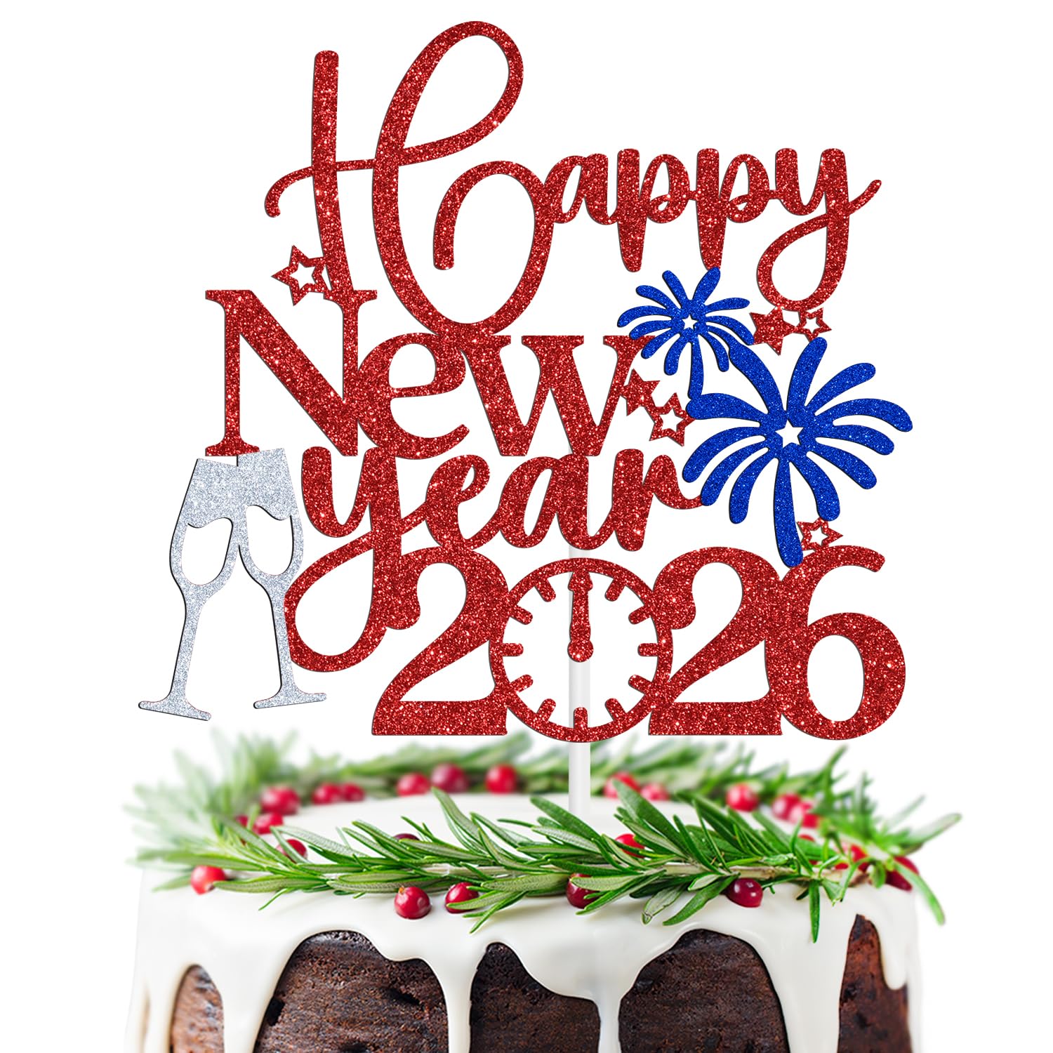 Tivurcia Happy New Year 2026 Cake Topper, Welcome 2026 Goodbye 2025, New Year Eve/Happy Hoilday/Merry Christmas Party Decorations Supplies, Photo