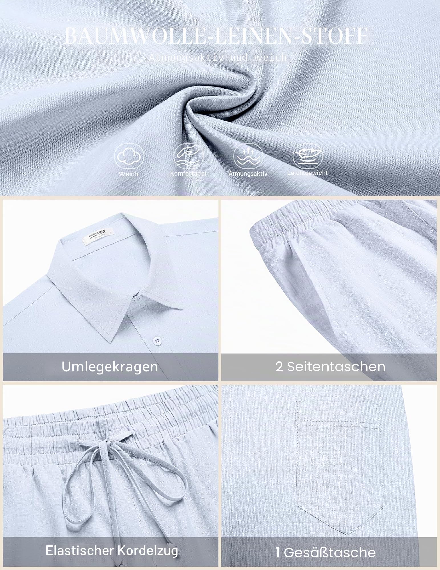 COOFANDY Herren Ztj009255b Button-Down-Shirt und kurze Sets (2er Pack)
