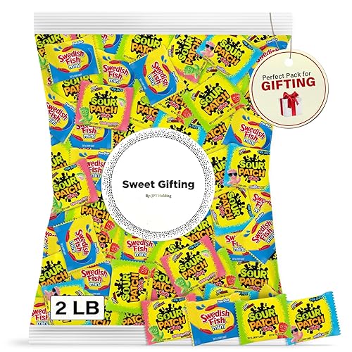 Sweet Gifting Sour Patch Kids & Swedish Fish Mix, 2 libras a granel, paquete variado de caramelos de gomitas, tamaño divertido, gomitas suaves y
