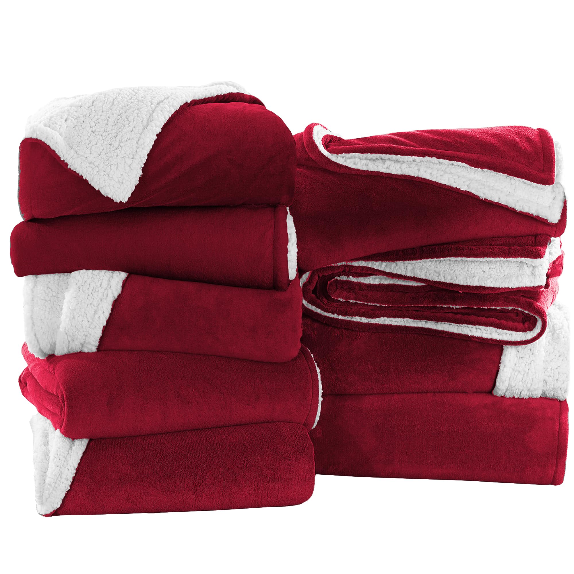 IR Imperial Rooms Burgundy Sherpa Blankets Queen Size for Bed - Wholesale Bulk Pack of 9 Sherpa Blankets - Soft Fluffy Throw Blanket for Hotels, Guest Bedroom, 90x90 Inches
