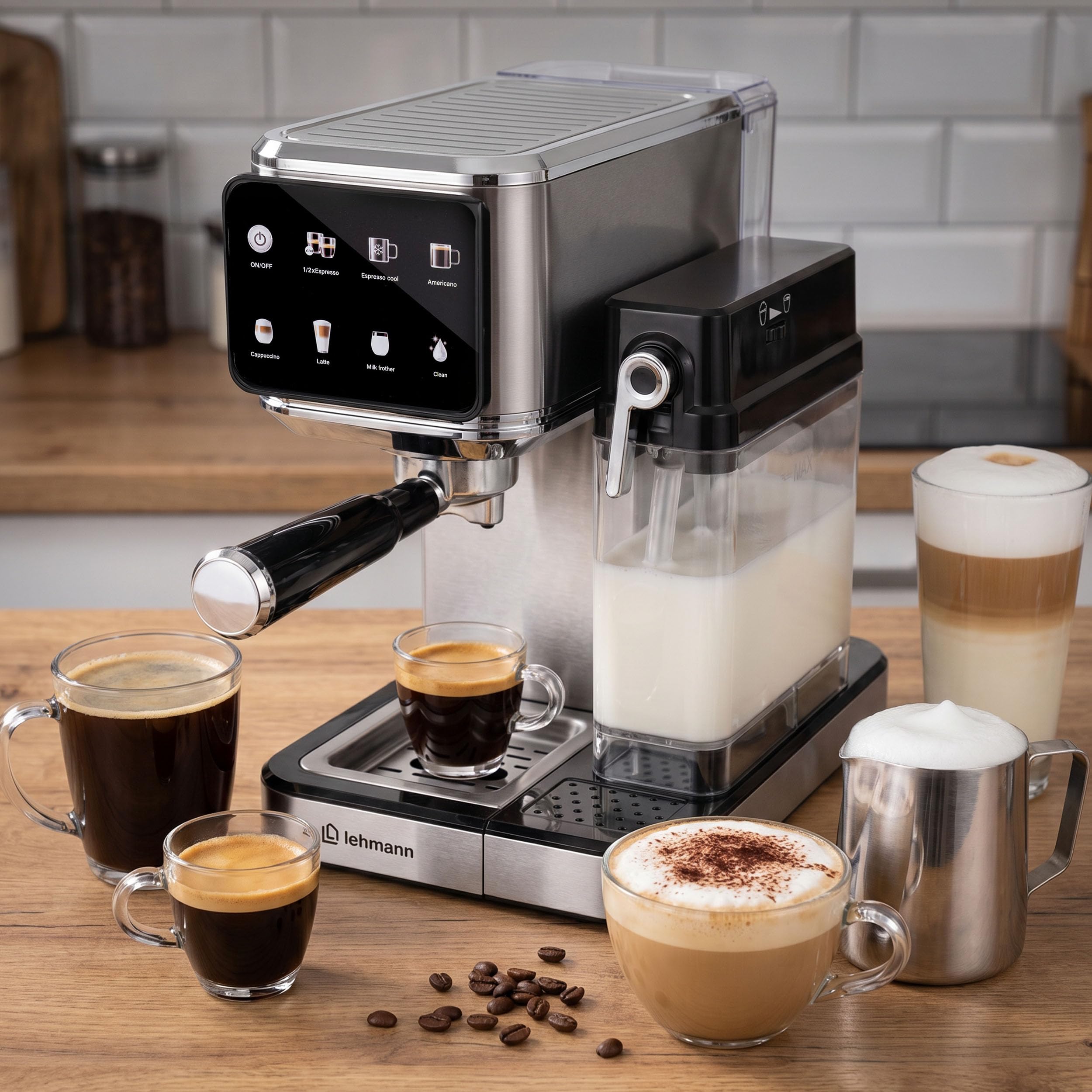 LEHMANN Macchina da Caffè Capsule e Macinato con Montalatte