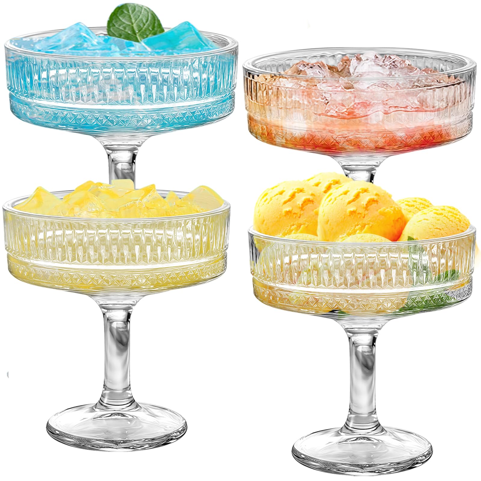Lot de 4 verres à champagne côtelés de 101 à 200 ml, verres à cocktail en verre, verres à expresso martini, pour occasions festives et soirées de fête, verres à vin rouge en cristal et verres à vin