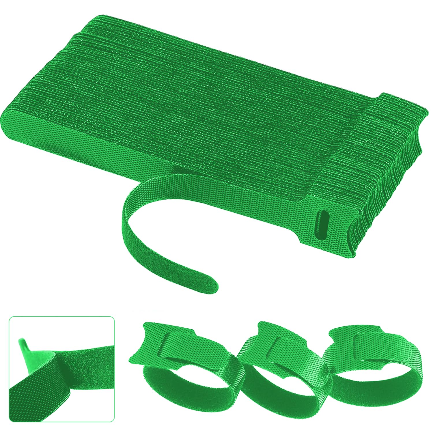 California JOS 60 PCS 6 Inches Reusable Cable Ties, Adjustable Cord Straps, Cable Organizer, Cord Wrap and Hook Loop Cords Management -Green
