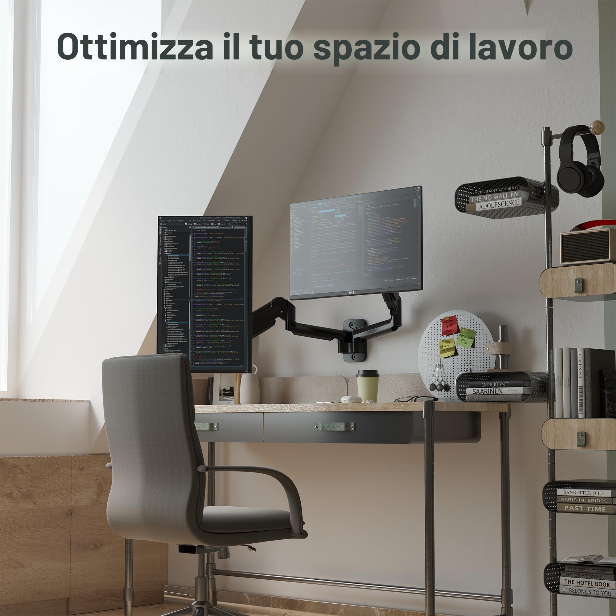 BONTEC Braccio Monitor Doppio 13-32", Braccio a Molla a Gas Regolabile in Altezza, Inclinazione, Rotazione, Supporta fino a 9KG, VESA 75x75, 100x100 mm