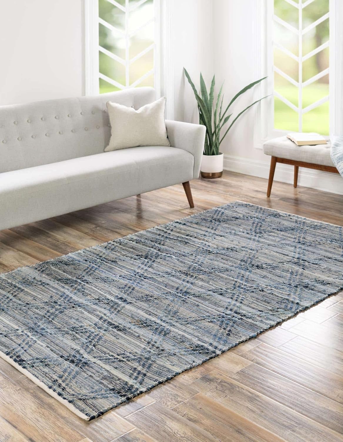 Unique Loom Chindi Cotton Collection Area Rug - Sally (2' 2" x 3' 1" Rectangle, Denim blue)