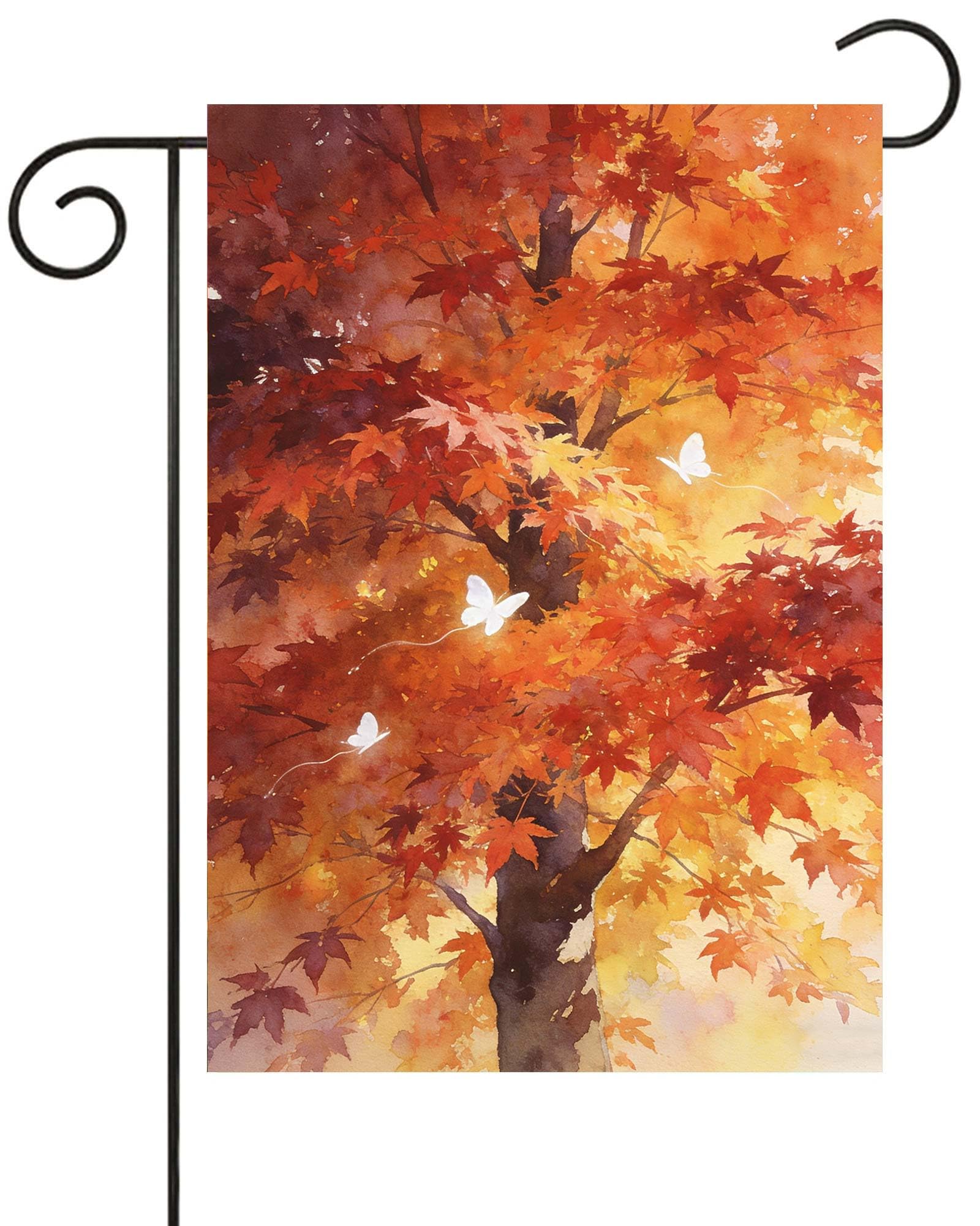 Pickako Fantasy Fairy Tales Tree Sunset Butterflies Grass Autumn Garden Flag 12×18 Inch Small Vertical Double Sided Seasonal Outside Decor for