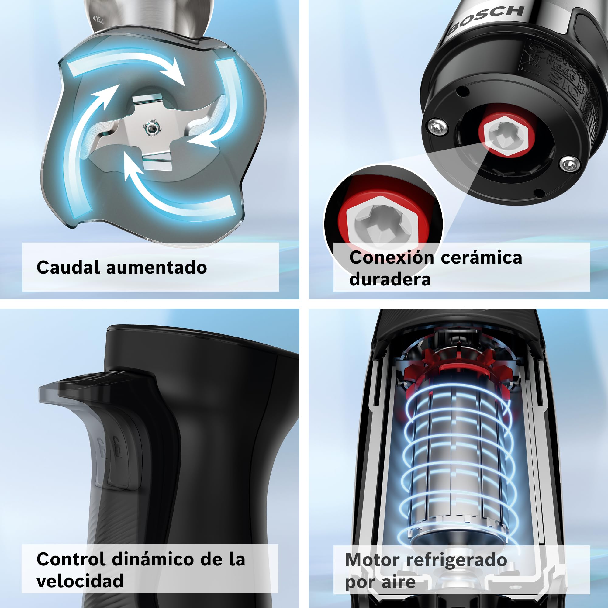 Bosch - Batidora ErgoMaster, Serie 6, 1200 W, QuattroBlade System Pro, Accesorios incluidos, Acero inoxidable, MSM6M830