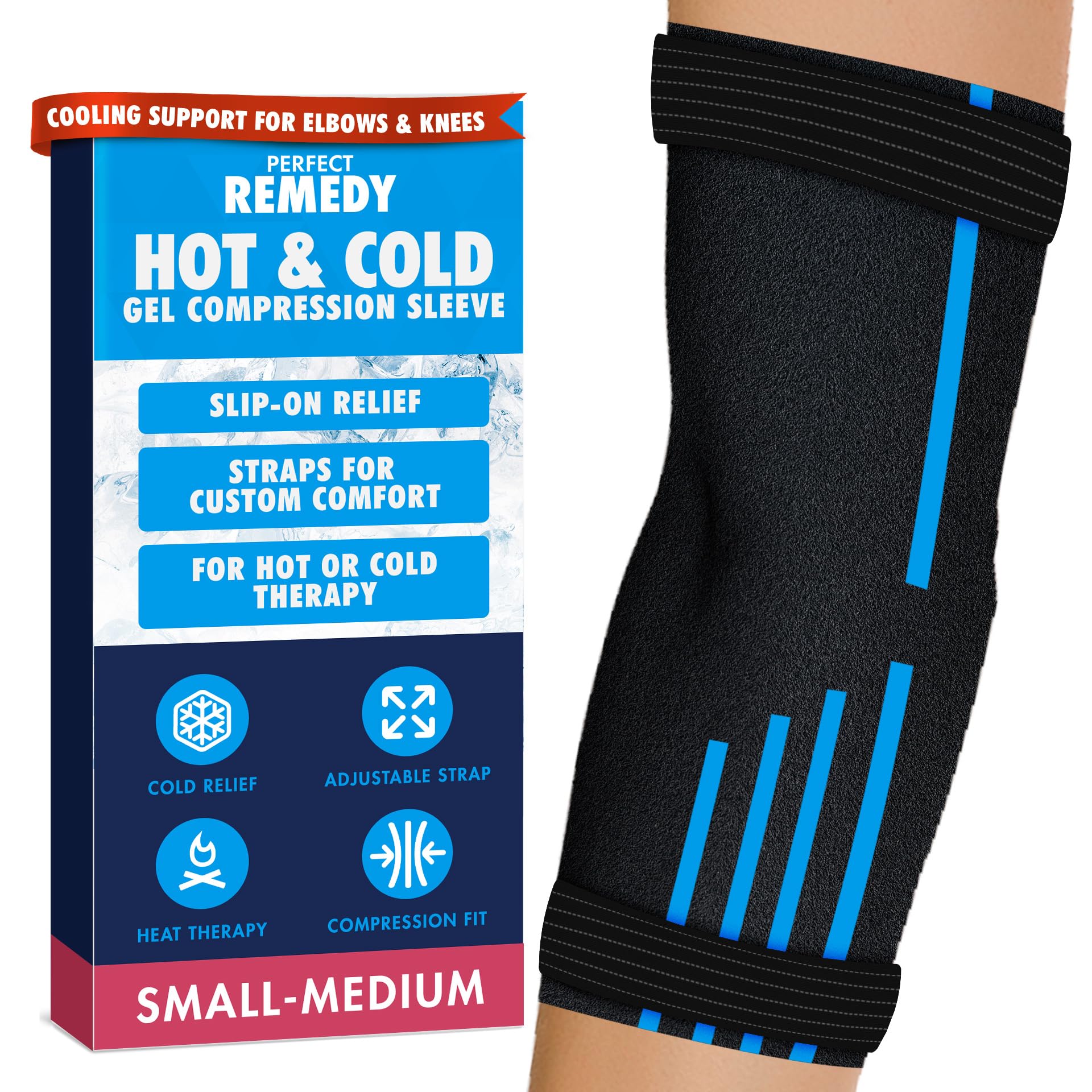 Perfect Remedy Freeze Sleeve - Hot &amp; Cold Arm Ice Pack Wrap Compression - Tennis Elbow Cold Pack Compression for Support in Injuries - Ice Sleeve for Knee, Elbow (Small-Medium)