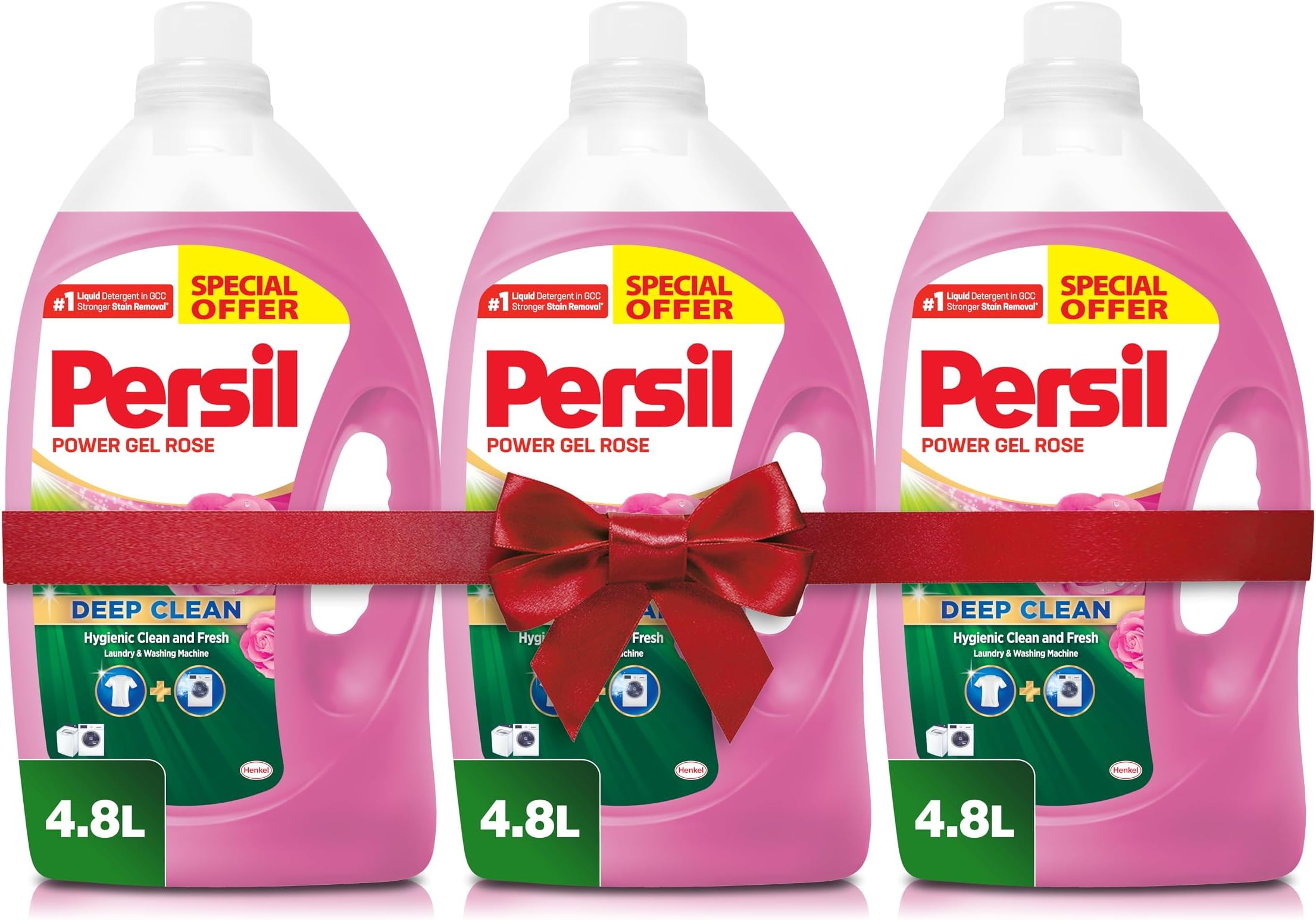 Power Gel Liquid Laundry Detergent, With Deep Clean Technology, Rose,Pack of Three, 3x4.8L
