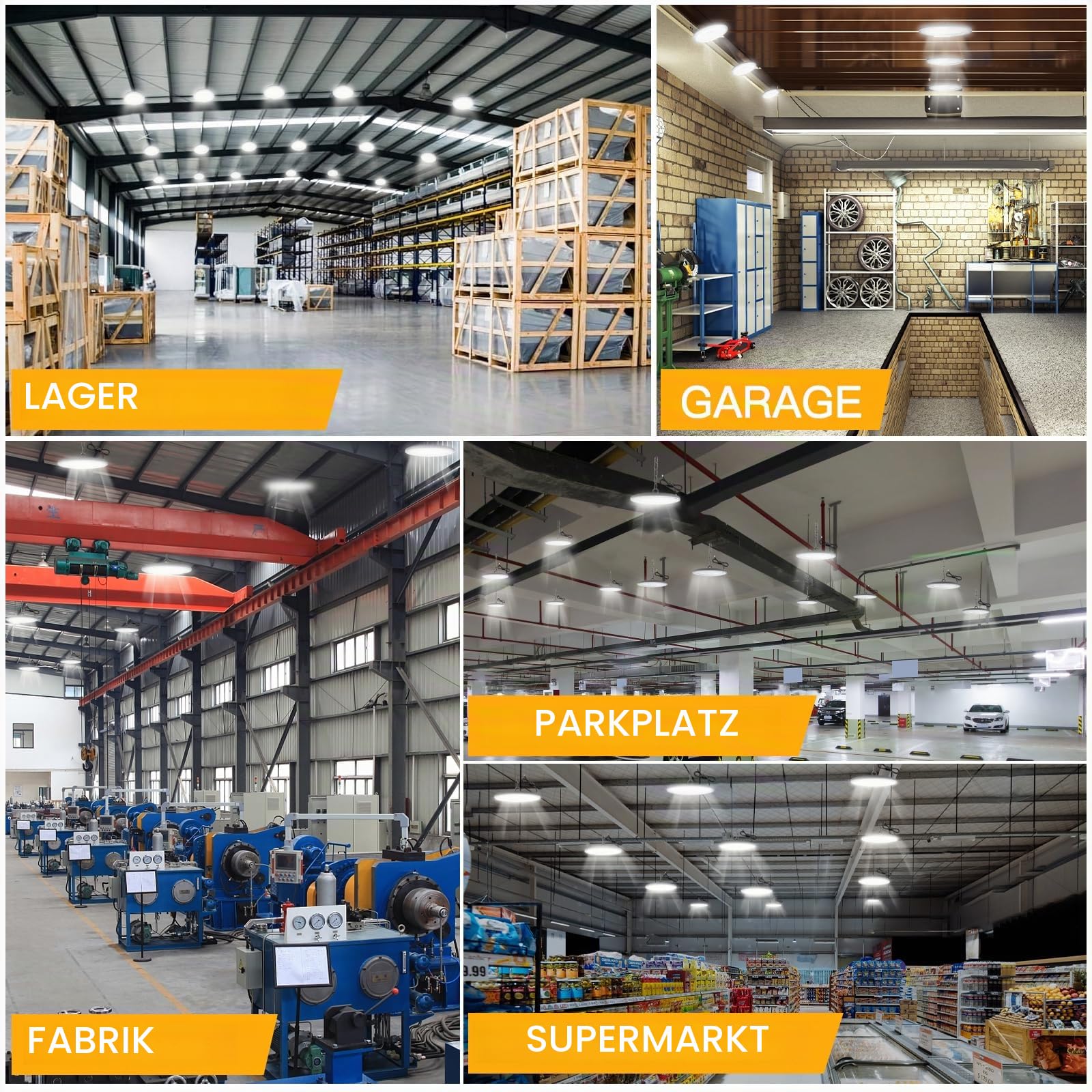 UFO LED Hallenstrahler 200W, 20000LM 6000K IP65 High Bay, 4PCS | Hallenleuchte Led, Lampen Garage mit 120° Abstrahlwinkel, Blendarm, 50000h Lebensdauer, Einfache Montage für Lager Werkstatt