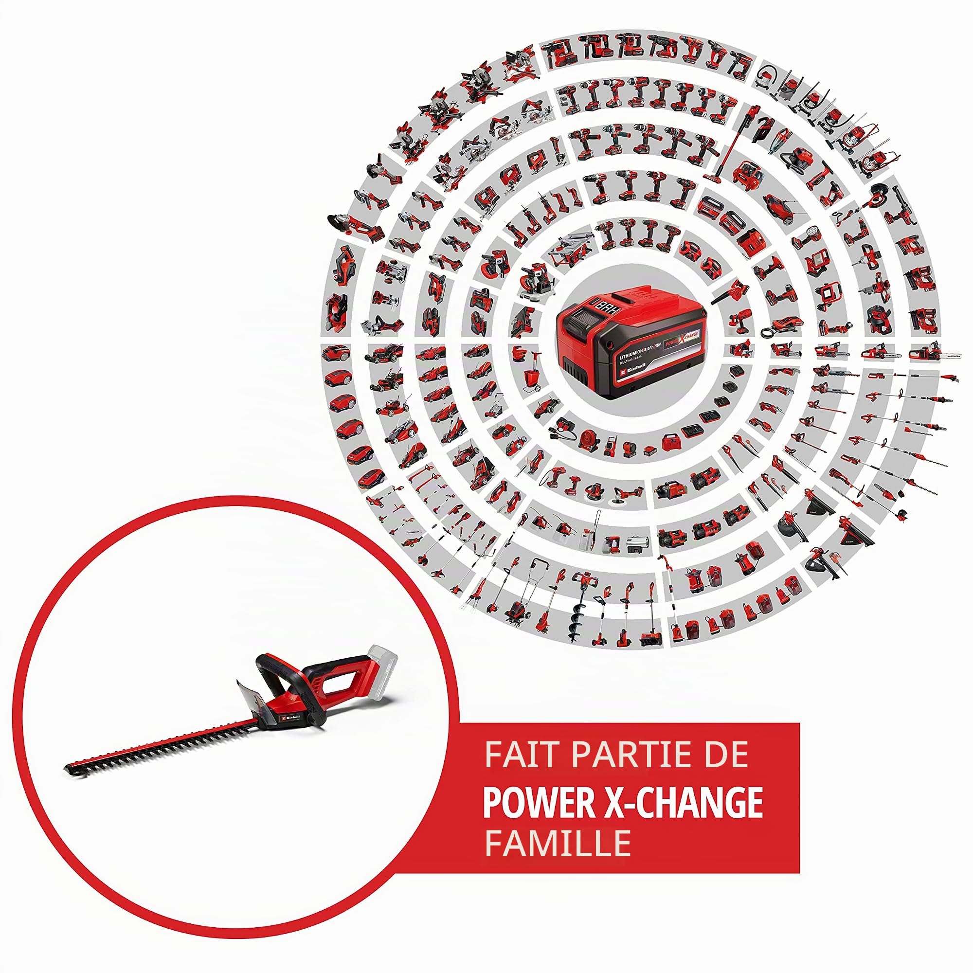 Einhell Taille-haies sans fil GC-CH 18/40 Li Solo Power X-Change (18 V, 40 cm longueur de coupe, 13 mm écartement des dents, poignée ergonomique) avec Chargeur et Batterie 4,0Ah