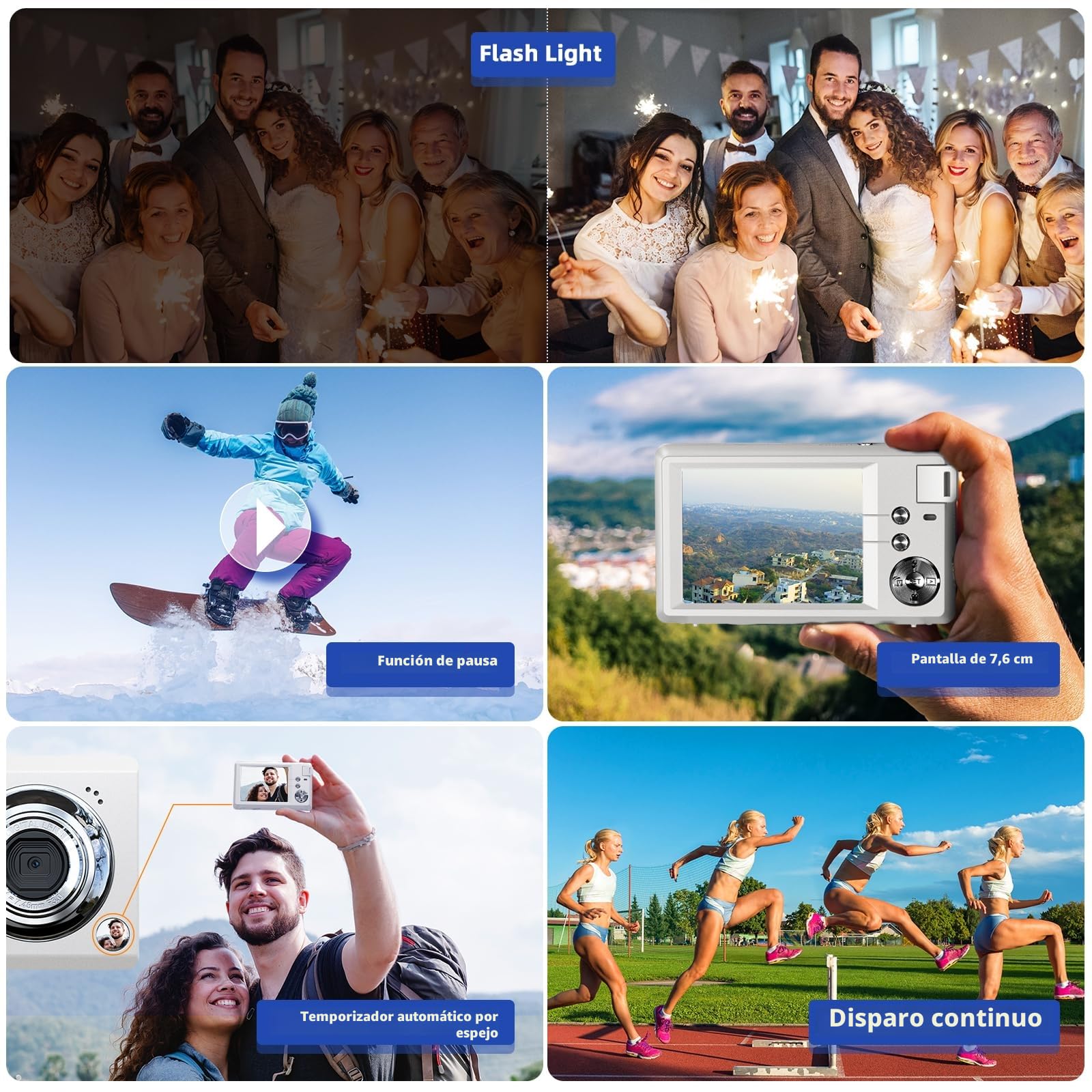 Cámara Digital CCN, 48MP 1080P FHD Cámara de Fotos con Pantalla de 3.0 Pulgadas, 16X Zoom Digital Cámara Compacta Portátil con 32GB Tarjeta TF, Cable USB, para Adolescentes Niños Adultos, Blanco
