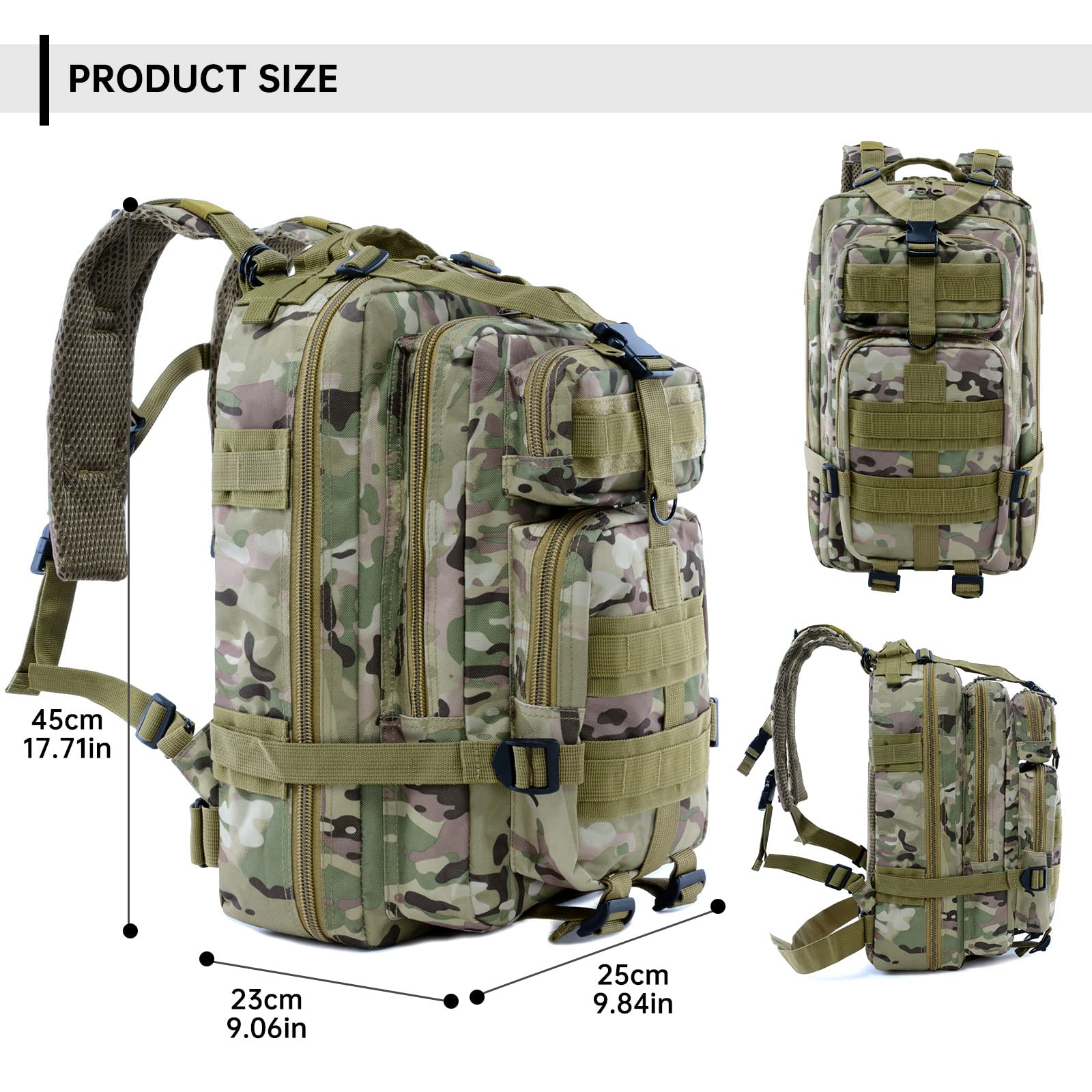 Long Keeper 30L Military Tactical Backpack Mens Hiking Camping School Travel Molle Backpack Waterproof Small Army Rucksack for Men Women Outdoor - Image 2