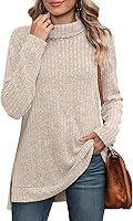 WIHOLL Women's Oversized Turtleneck Tunic Sweater Long Sleeve Fall Winter Top Side Split High Low Hem