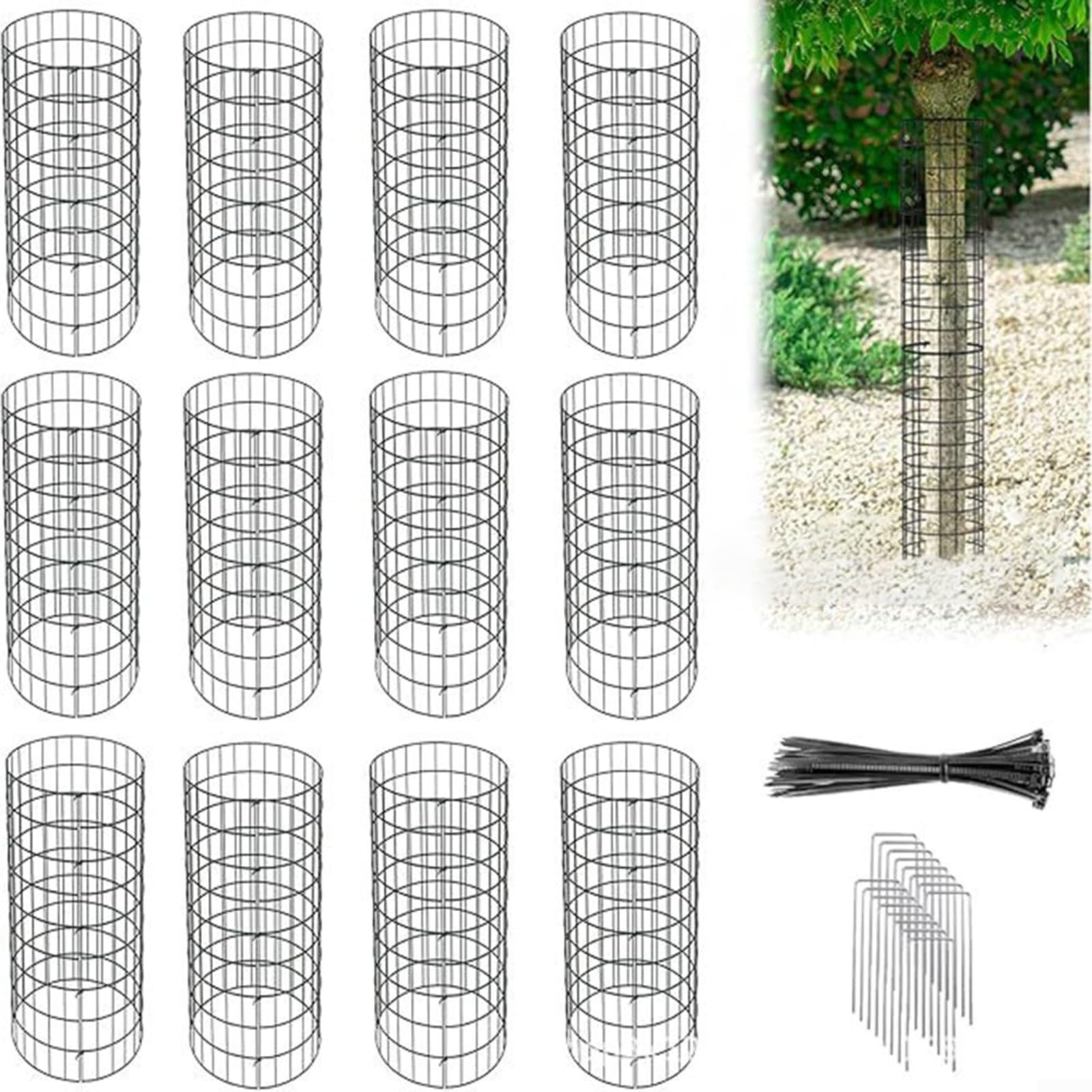 Copertura per tronco di albero in metallo, confezione da 12 protezioni per piante con rete, fascette e chiodi da terra per la protezione degli animali e la sicurezza delle attrezzature da giardino