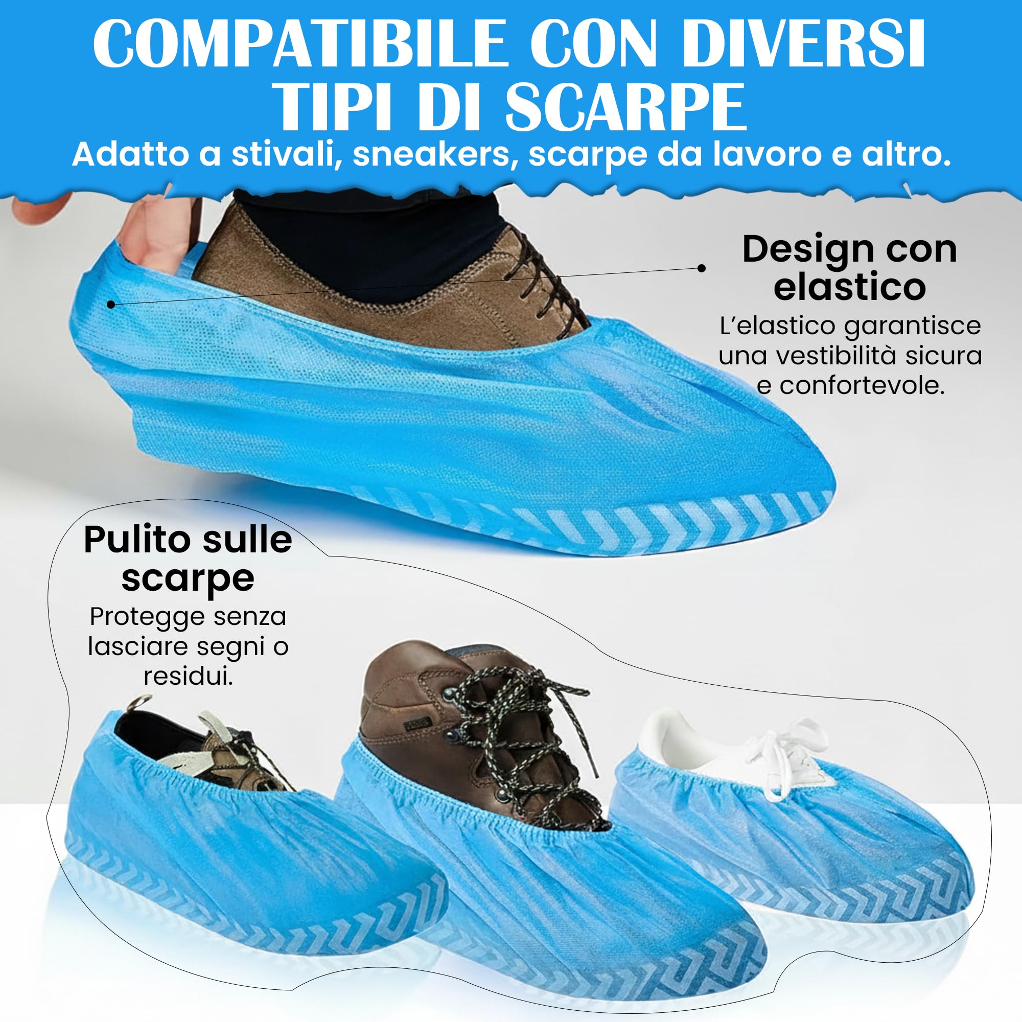 BORNOVA – Sopraccarpe usa e getta antiscivolo 30GSM – Copriscarpe in tessuto non tessuto resistente – ideale per la salute, visite a casa, casa pulita, studi medici