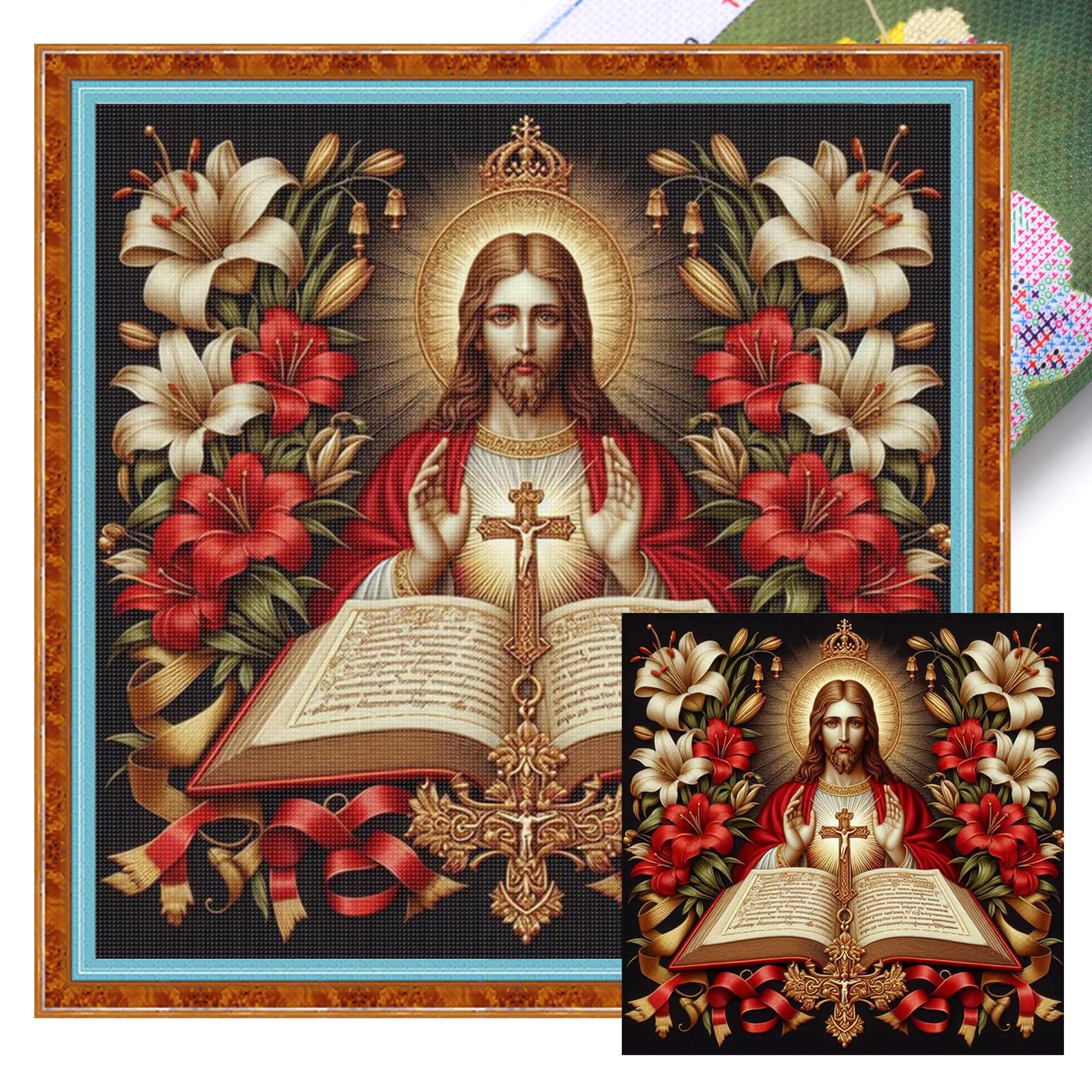 Poetrydraw 11Ctacc-11714__C__45x45 Jesus And The Bible 11Ct Diy Stamped Cross Stitch Kits 45X45cm Adults Home Decor (B) (11Ctacc-11714 C 45X45)