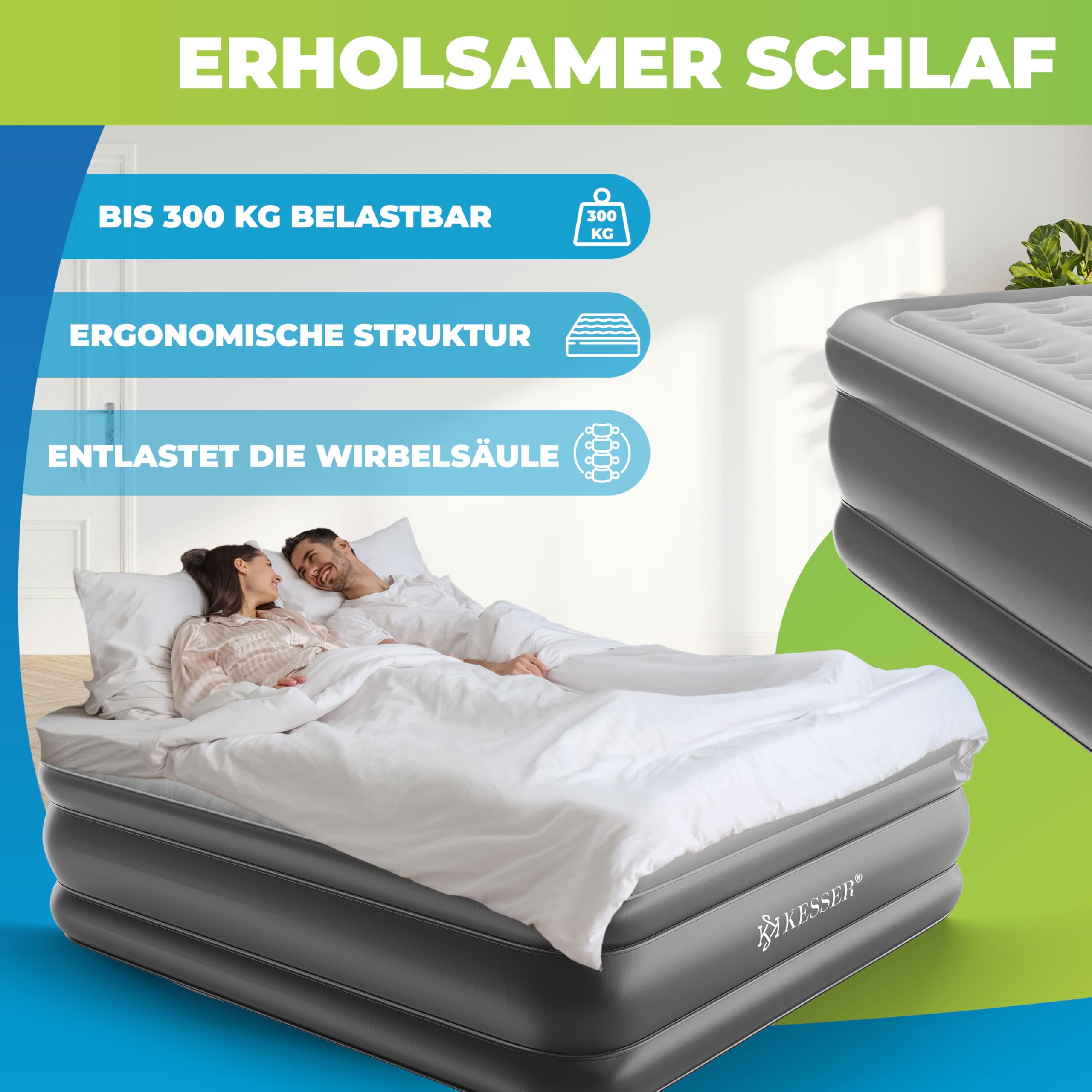 KESSER Aufblasbare Matratze Luftbett Selbstaufblasend 203x152,5x51cm mit eingebauter Pumpe für Camping