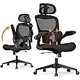 SUNNOW Office Chair, Ergonomic Computer Desk Chair, Sturdy Executive Task Chair - Adjustable Lumbar Support, Flip-up Arms, Tilt Function, Comfy Wide Seat, Swivel Mesh Home Office Desk Chairs (Black)